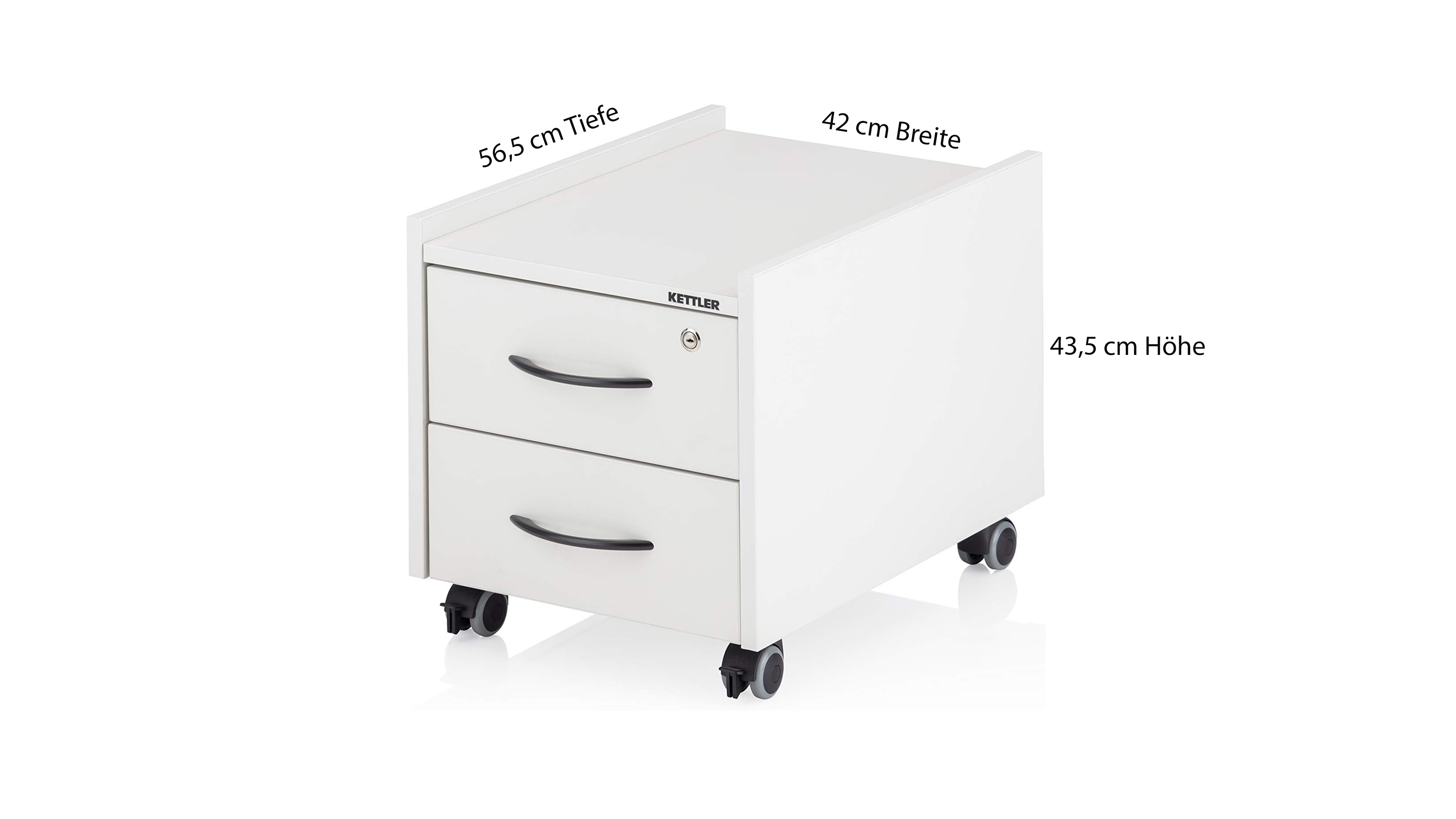 Kettler Rollcontainer 2 Schubladen Abschließbar, auf Rollen, Geheimfach