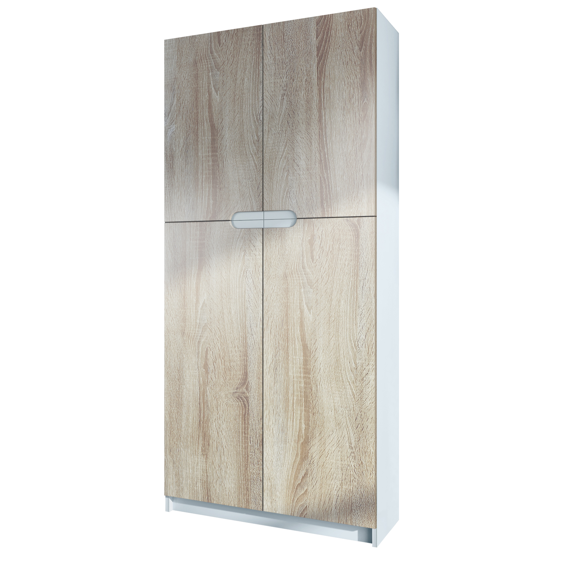 Büroschrank Logan V1 mit 5 Fächern und 4 Türen Weiß matt/Eiche sägerau (82 x 185 x 37 cm)