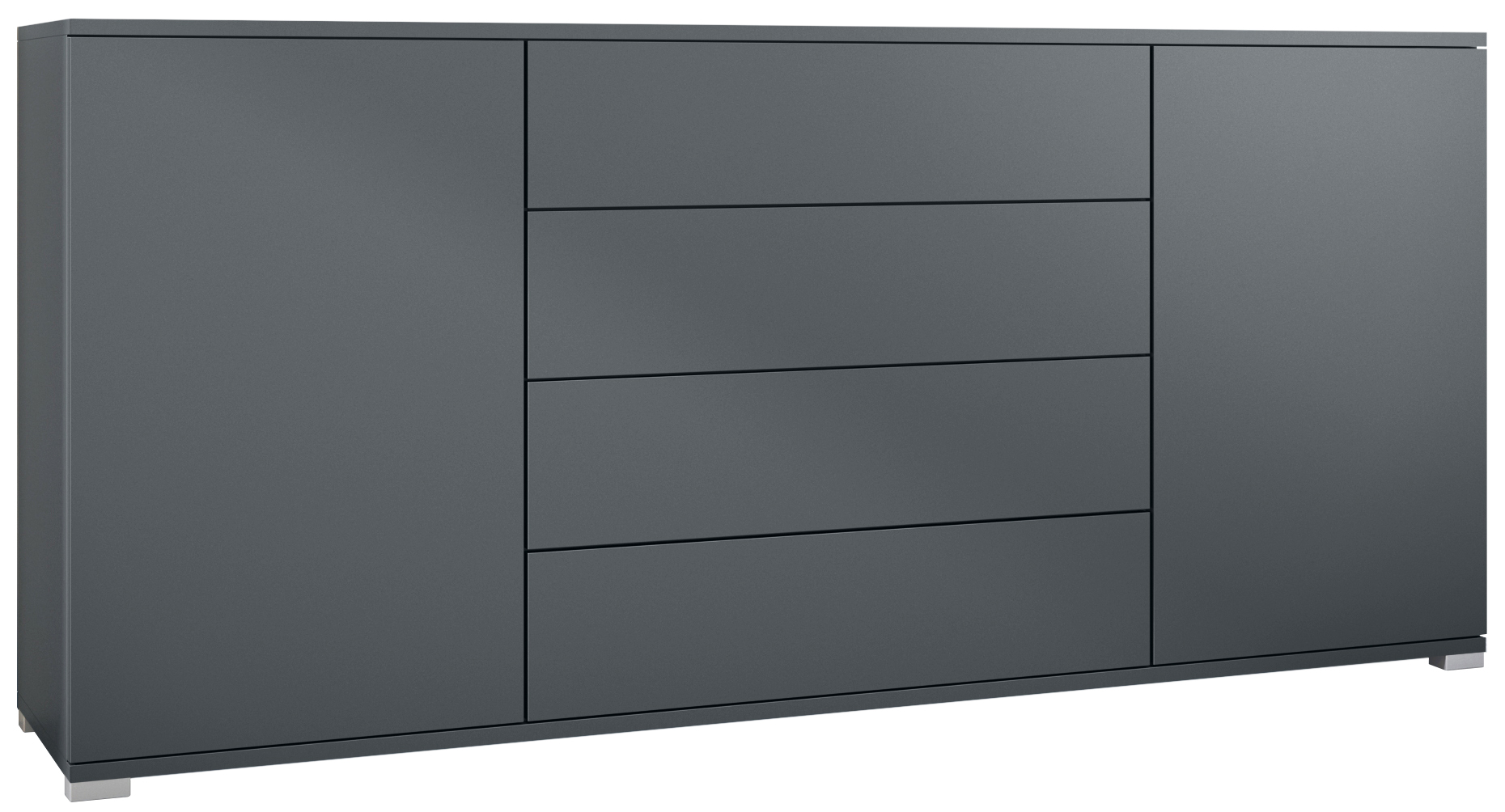 Santo V2 Sideboard Anthrazit mit 2 Türen und 4 Schubladen Anthrazit matt/Anthrazit matt (166,5 x 75,5 x 35 cm)