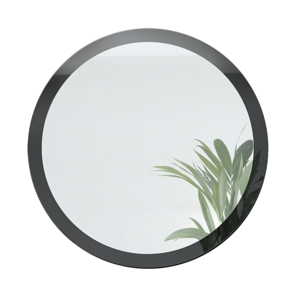 Globe Spiegel Typ 80 für Flur und Wohnzimmer mit MDF-Rahmen in Schwarz Hochglanz (80 cm Durchmesser)