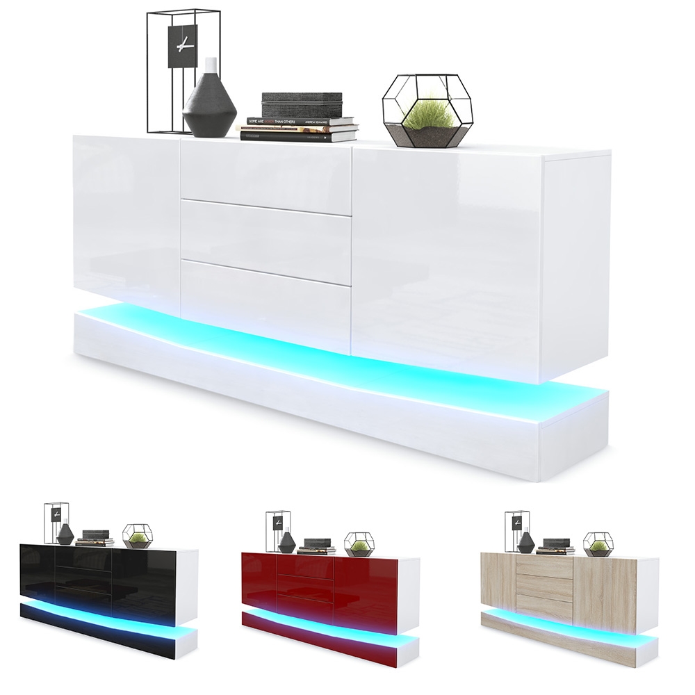 Sideboard City  mit 2 Türen und 3 Schubladen Weiß matt/Weiß Hochglanz (178 x 72 x 38 cm)