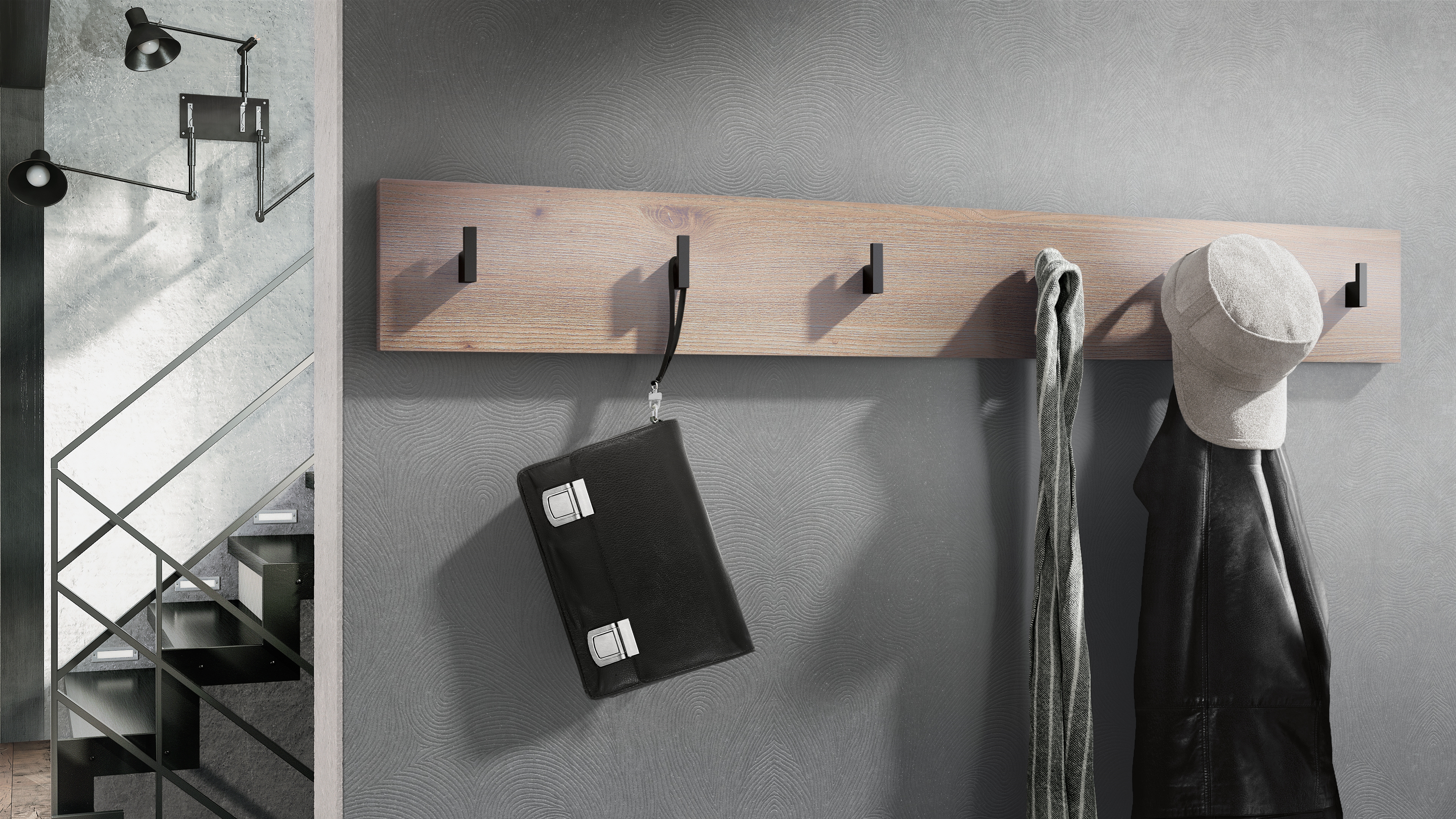 Garderobenleiste Linea V1  mit 6 Kleiderhaken  Eiche Nordic (110,5 x 14,5 x 3,5 cm)