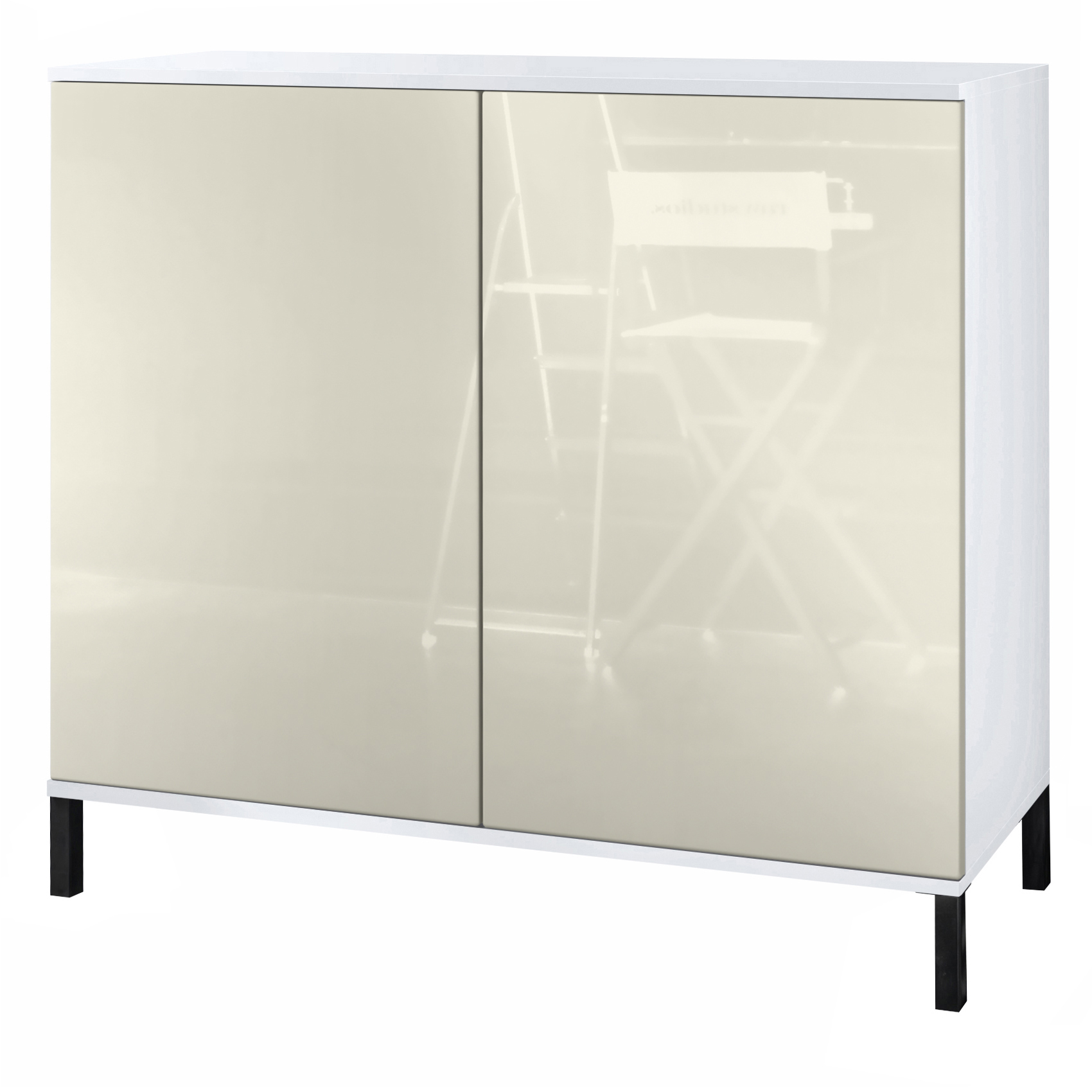 Skadu V3 Kommode Weiß mit 2 großen Türen Weiß matt / Creme Hochglanz (92,5 x 83.5 x 35)
