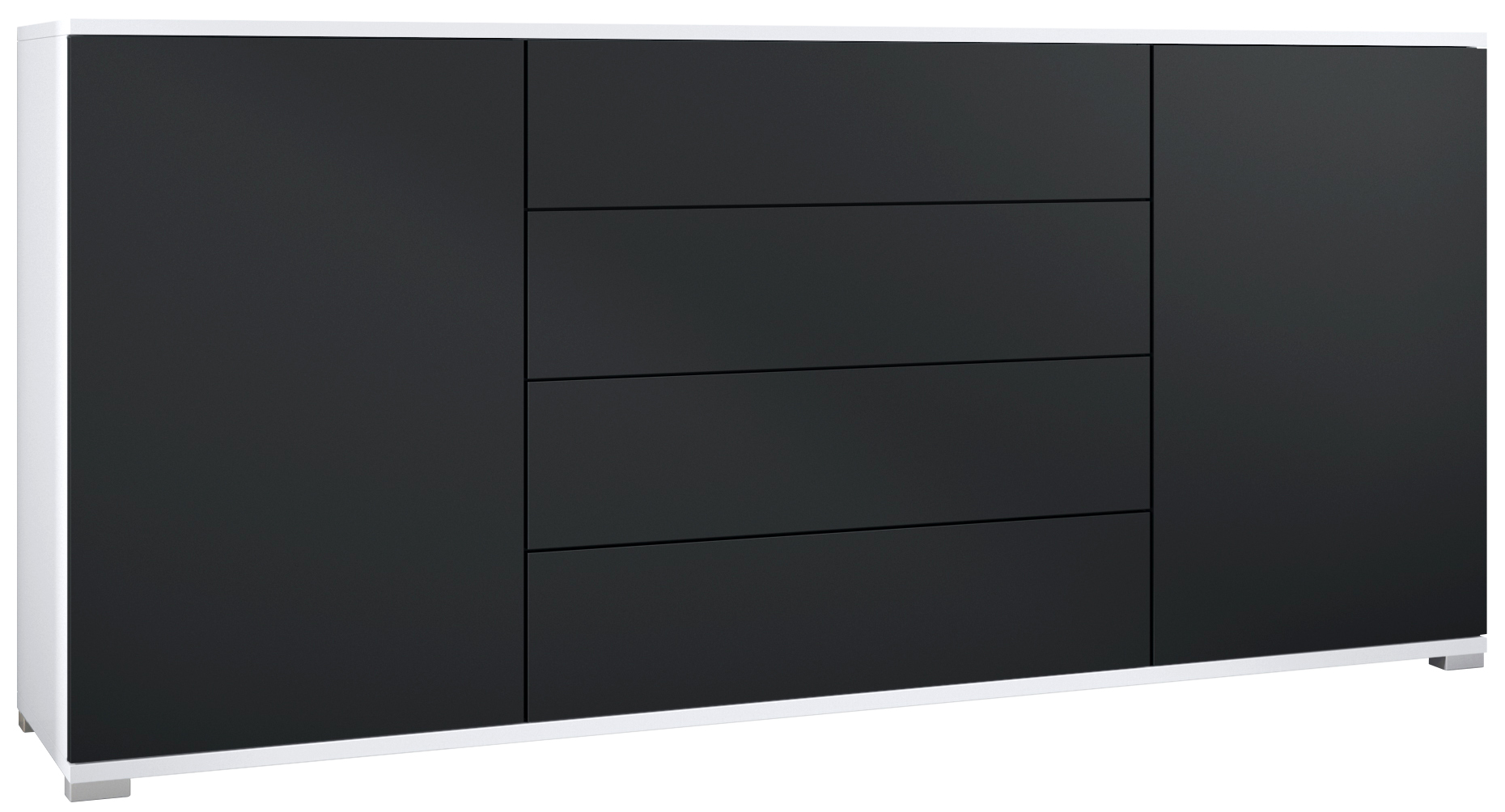 Santo V2 Sideboard Weiß mit 2 Türen und 4 Schubladen Weiß matt/Schwarz matt (166,5 x 75,5 x 35 cm)