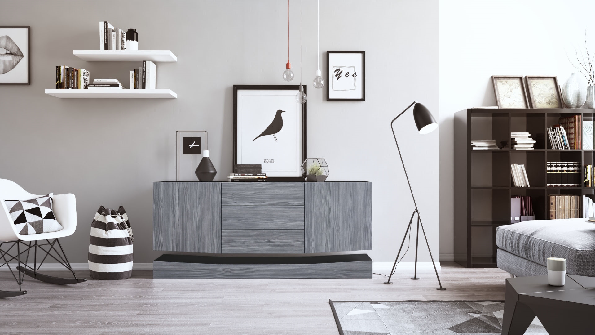 Sideboard City  mit 2 Türen und 3 Schubladen Schwarz matt/Avola-Anthrazit (178 x 72 x 38 cm)