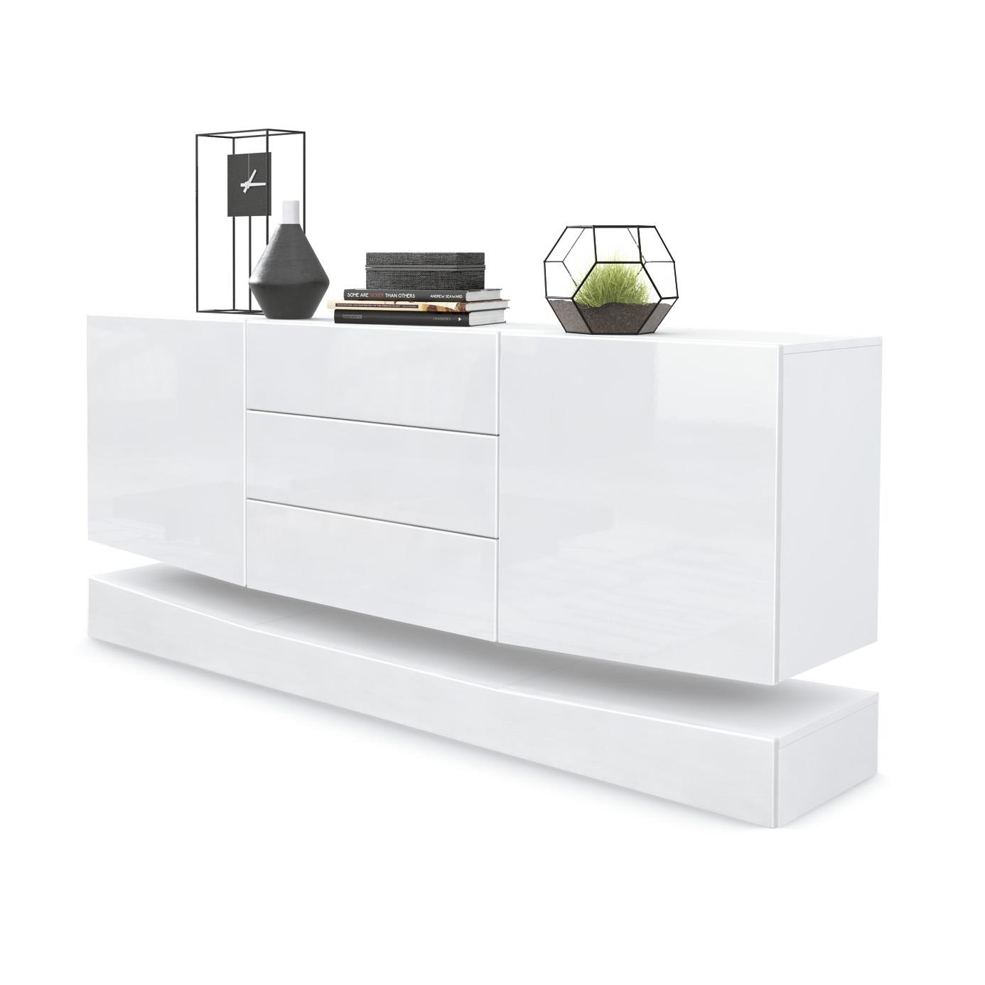 Sideboard City  mit 2 Türen und 3 Schubladen Weiß matt/Weiß Hochglanz (178 x 72 x 38 cm)