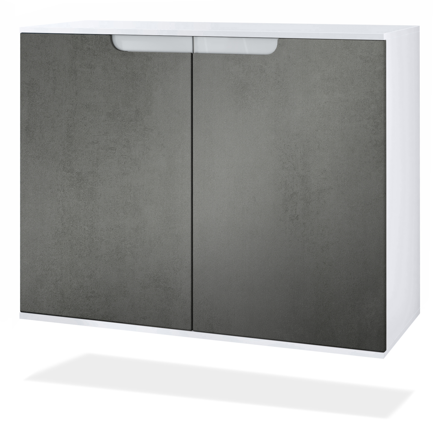 Sylt V3 Kommode Weiß mit 2 großen Türen Weiß matt / Beton Dunkel Optik (92,5 x 73.5 x 35)