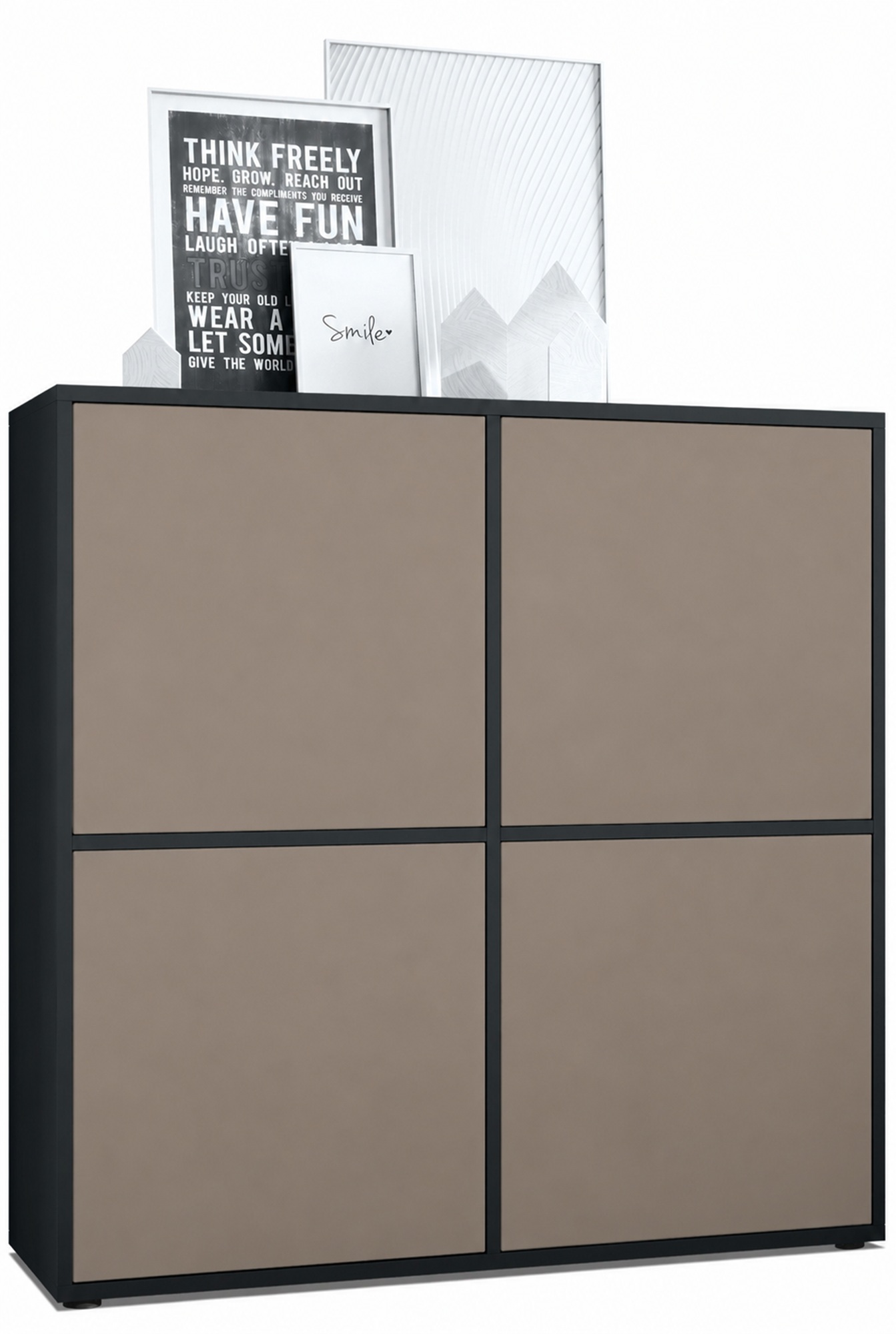 Highboard Cuba V2 Sideboard mit 4 Push-to-Open Türen, Made in Germany Schwarz matt / Cocoa matt (104 x 105,5 x 35,5 cm)