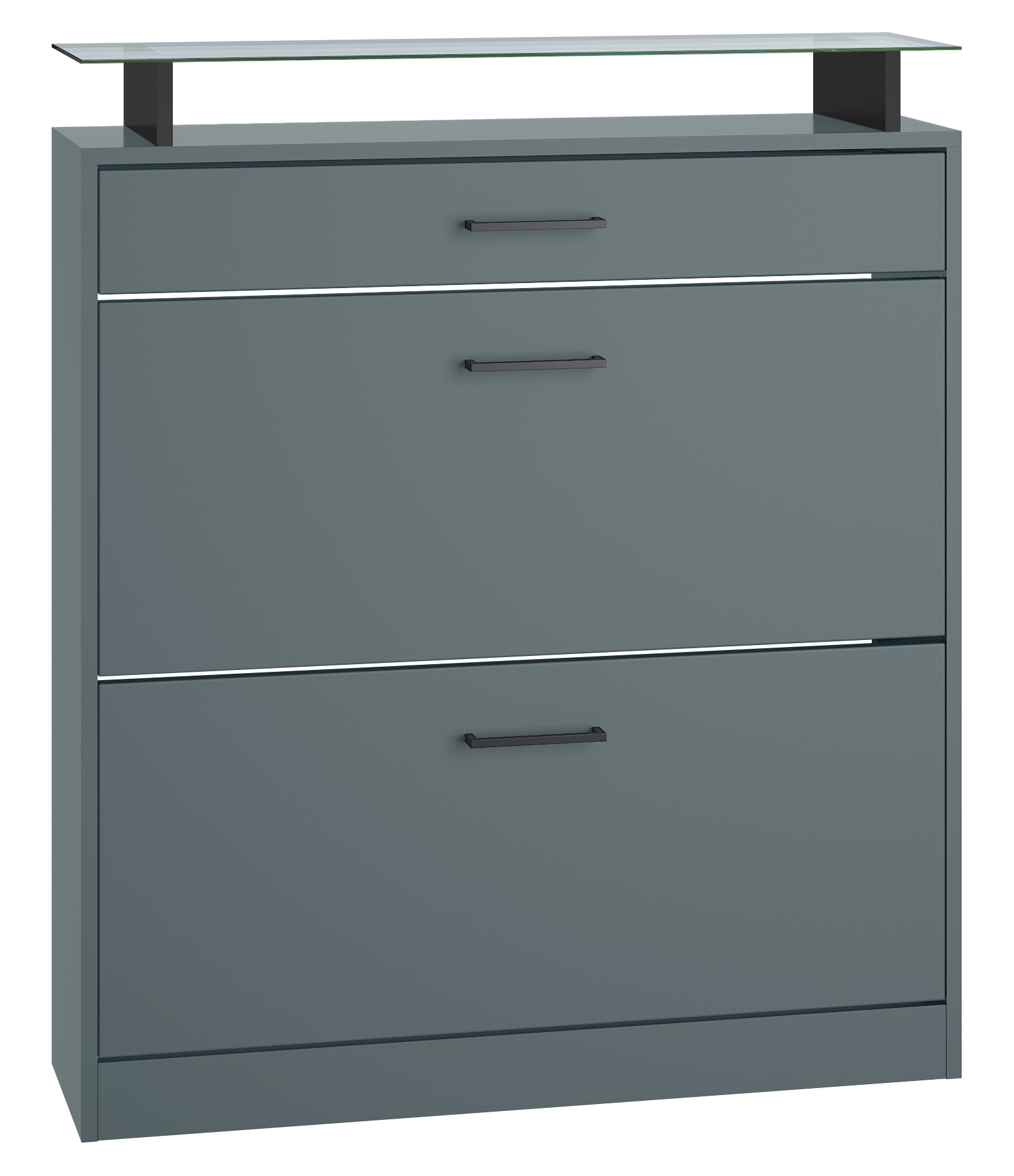 Enigma Schuhschrank für 16 Paar Schuhe mit 2 Klappen und 1 Schublade und Glasablage Fjord Grün (89 x 104 x 23 cm) Enigma Schuhschrank für 16 Paar Schuhe mit 2 Klappen und 1 Schublade und Glasablage Fjord Grün (89 x 104 x 23 cm)