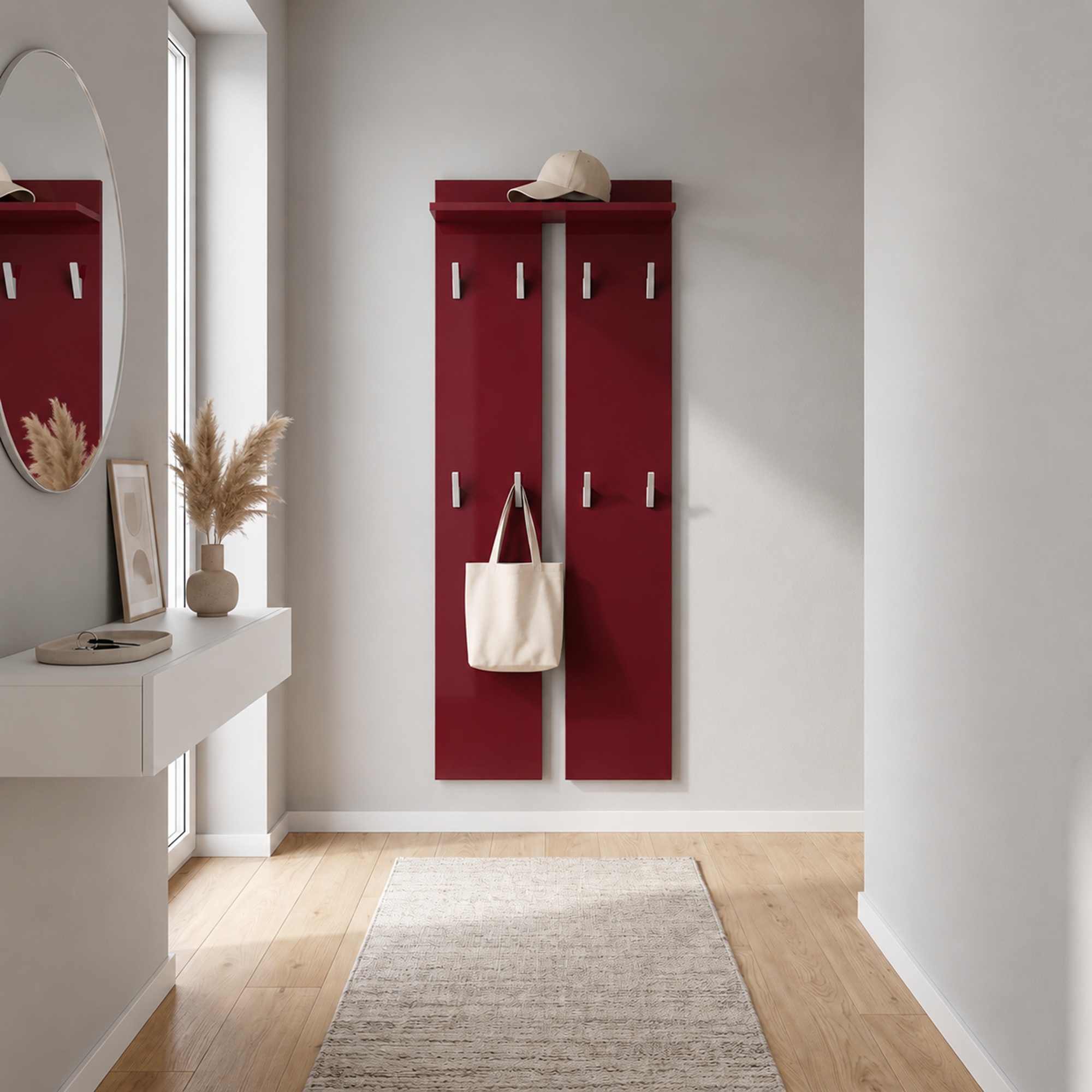 Wandpaneel 170  bestehend aus 2 Paneelen und 1 Ablagefläche Bordeaux Hochglanz (57 x 170 x 20 cm)