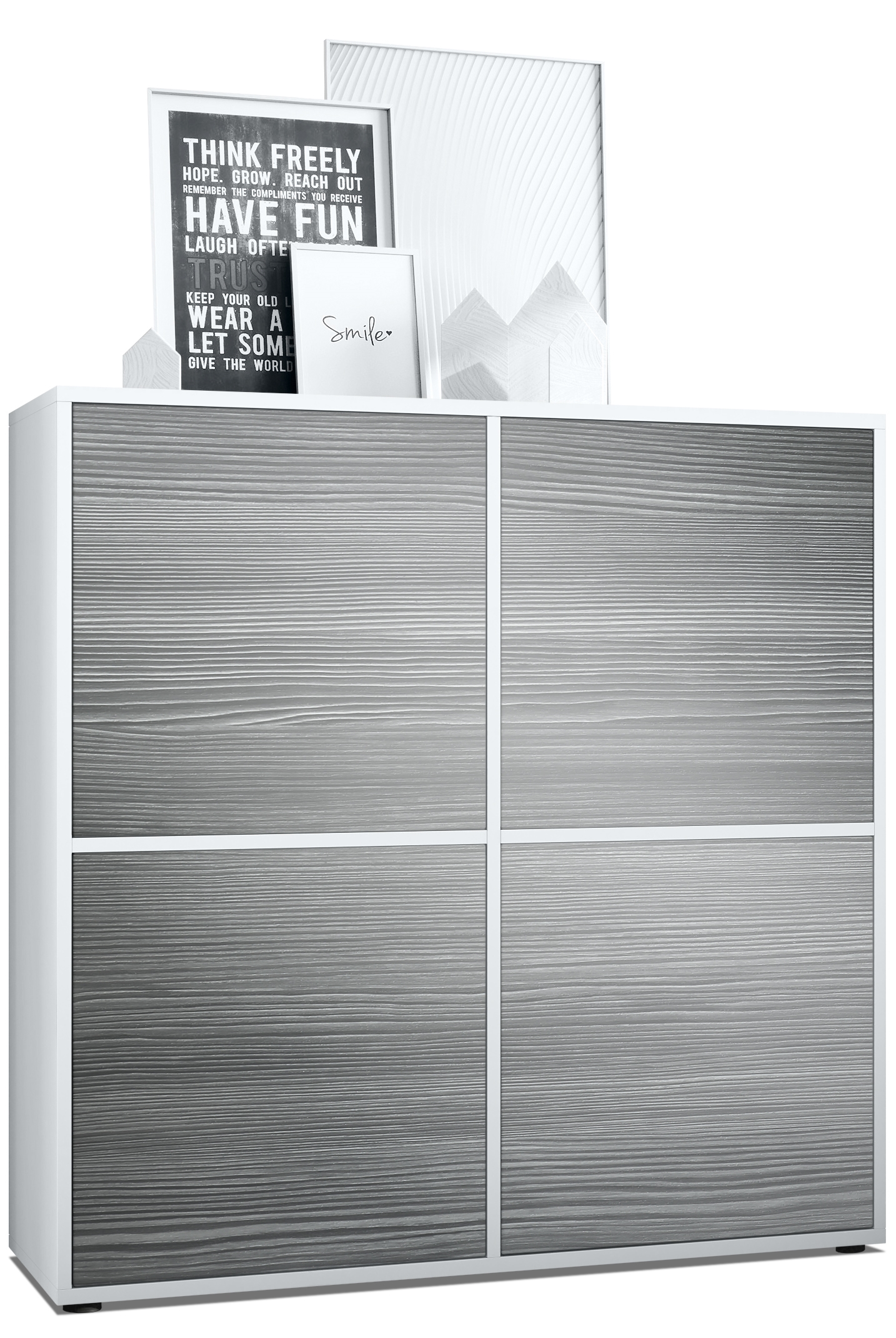 Highboard Cuba V2 Sideboard mit 4 Türen Push-to-Open, Made in Germany Weiß matt / Avola-Anthrazit (104 x 105,5 x 35,5 cm)