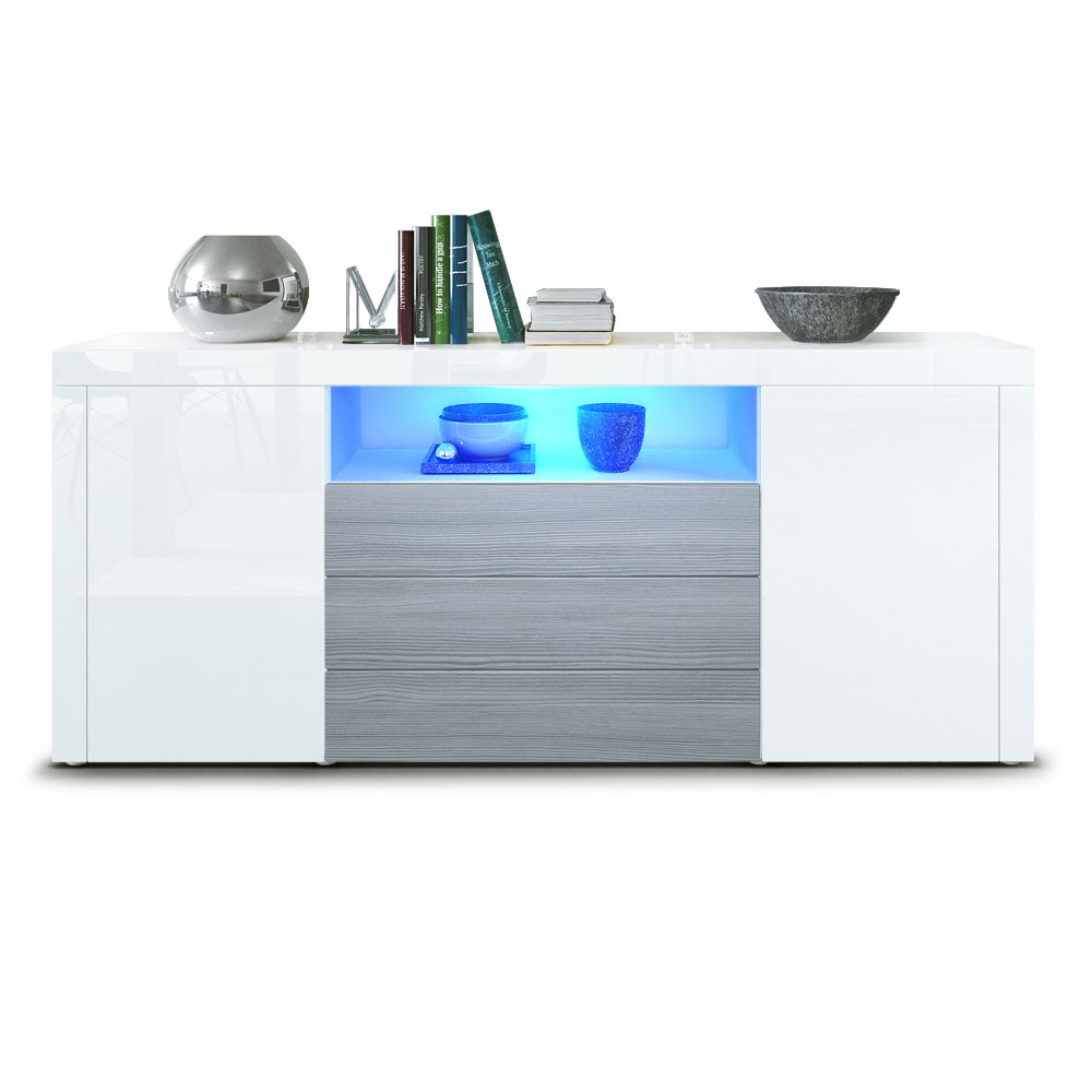 Sideboard Santiago mit 2 großen Türen und 3 Schubladen inkl. LED Weiß Hochglanz/Avola-Anthrazit (167 x 72 x 35 cm)