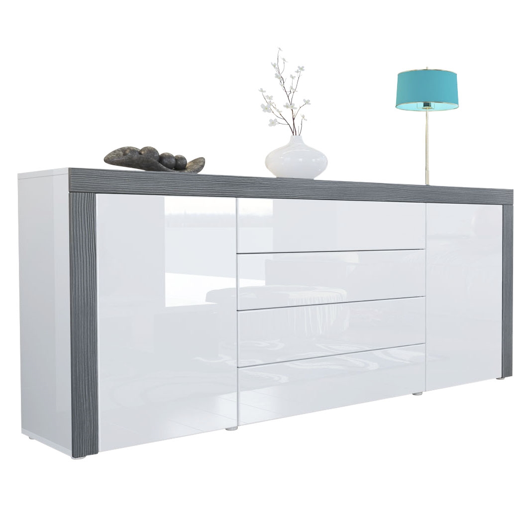Sideboard La Paz mit 2 Türen und 4 Schubladen Weiß Hochglanz / Avola-Anthrazit (167 x 72 x 35)