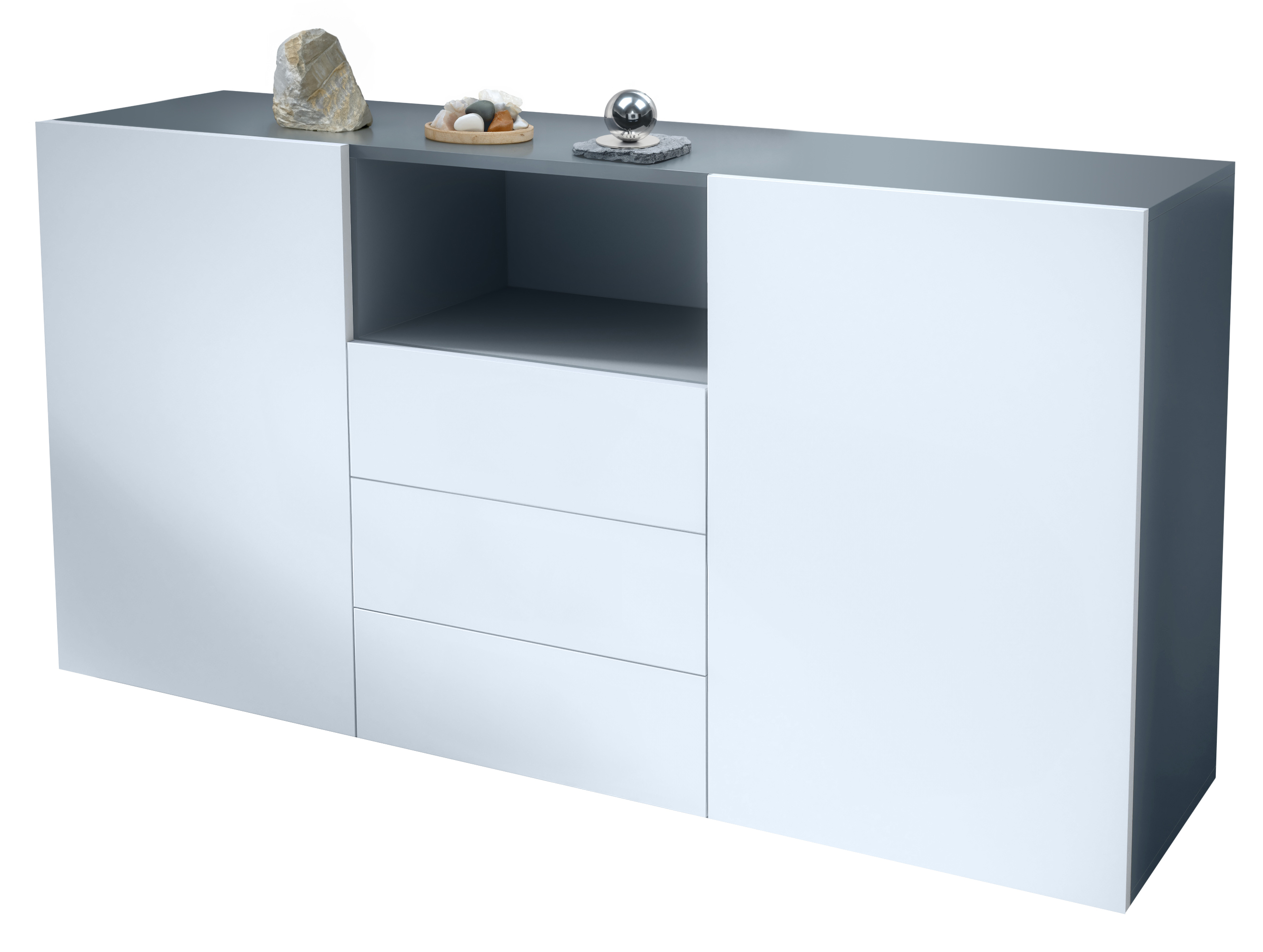 Skadu Neo Sideboard Anthrazit mit 2 Türen, 3 Schubladen und 1 offenem Fach Anthrazit matt/Weiß matt (138,5 x 71,5 x 35 cm)
