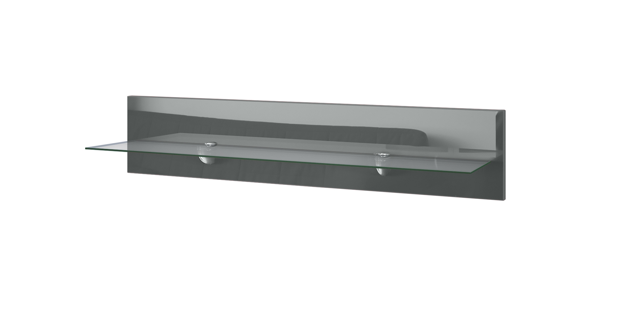 Wandregal Bari  mit praktischer Glasablage  Grau Hochglanz (98 x 20 x 19 cm)