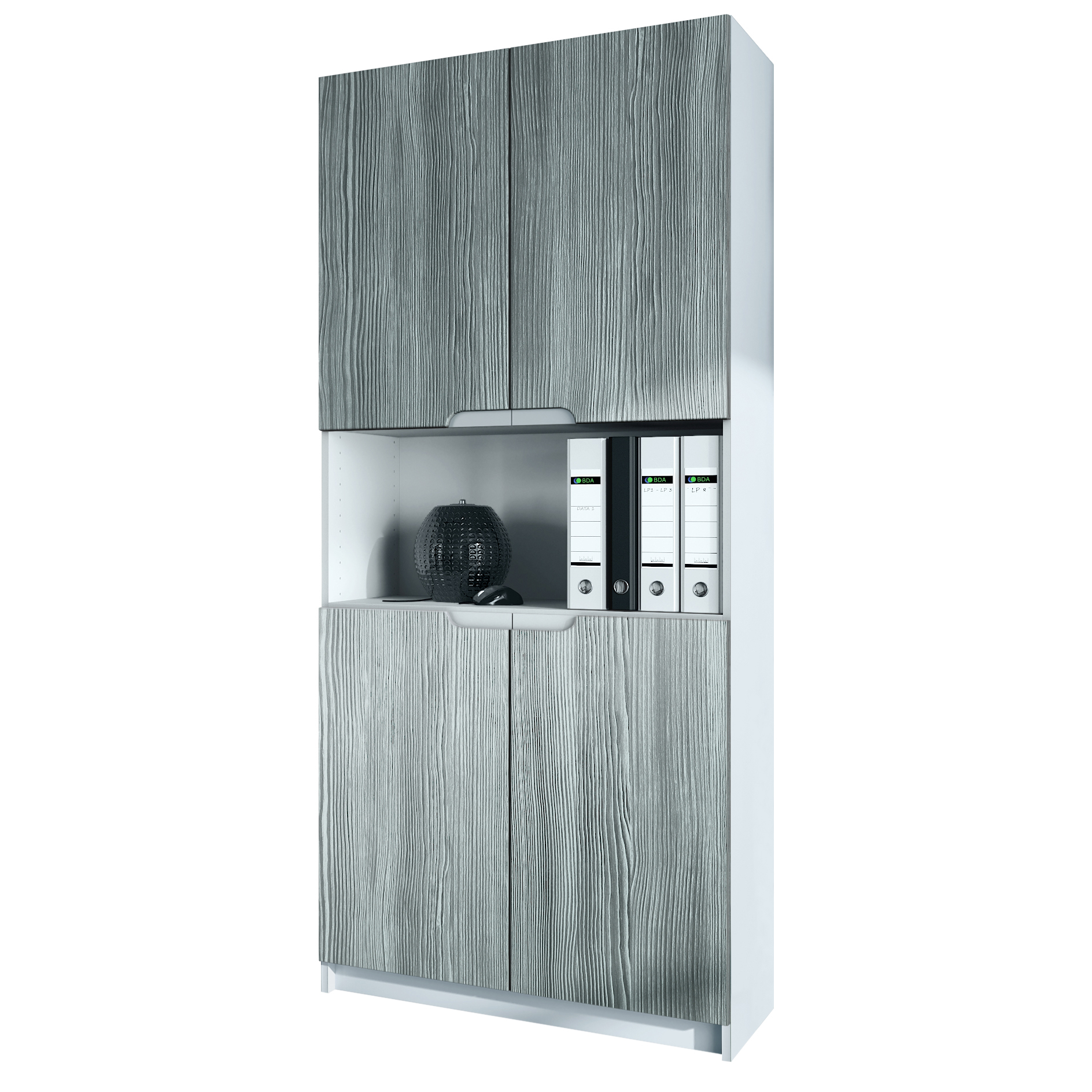 Büroschrank Logan V2  mit 5 Fächern und 4 Türen Weiß matt/Avola-Anthrazit (82 x 184 x 37 cm)