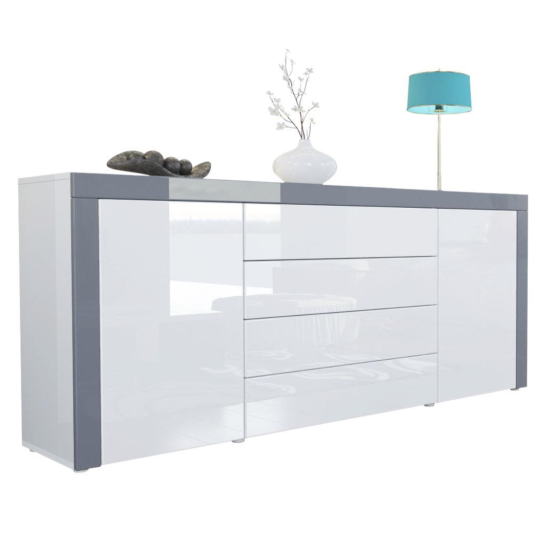 Sideboard La Paz mit 2 Türen und 4 Schubladen Weiß Hochglanz / Grau Hochglanz (167 x 72 x 35)