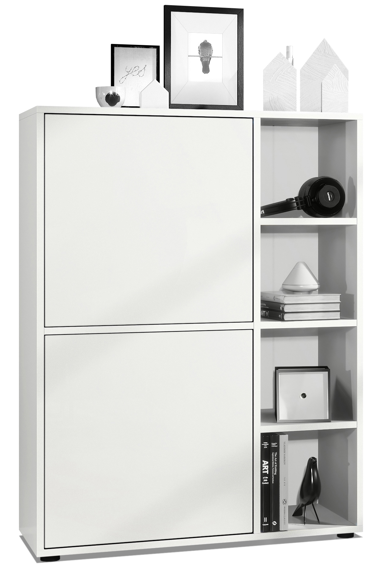 Highboard Cuba  mit 2 Türen und 4 offene Fächer Weiß matt/Weiß matt (79 x 105,5 x 35,5 cm)