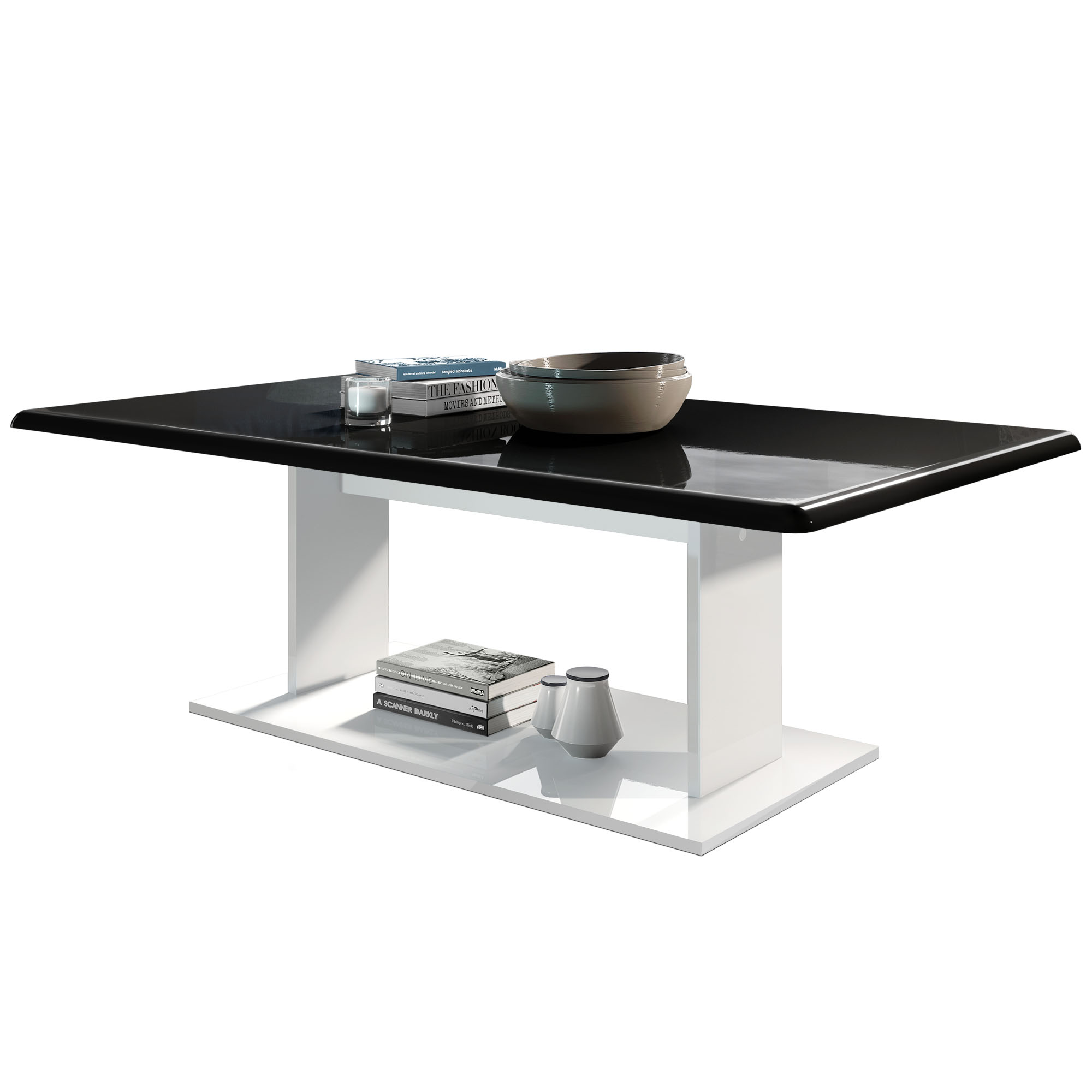 Tisch Mono  mit Ablageboden Weiß matt/Schwarz Hochglanz (120 x 40 x 70)