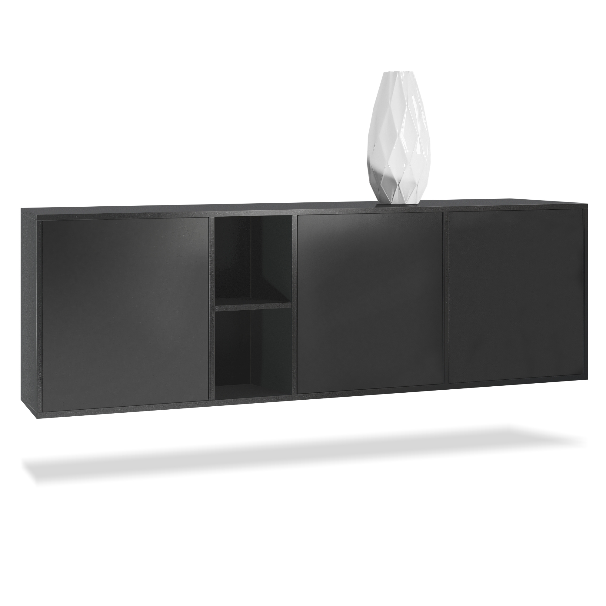 Sideboard Cuba  mit 3 Türen und 2 offene Fächer Schwarz matt (182 x 53 x 35 cm) Sideboard Cuba  mit 3 Türen und 2 offene Fächer Schwarz matt (182 x 53 x 35 cm)