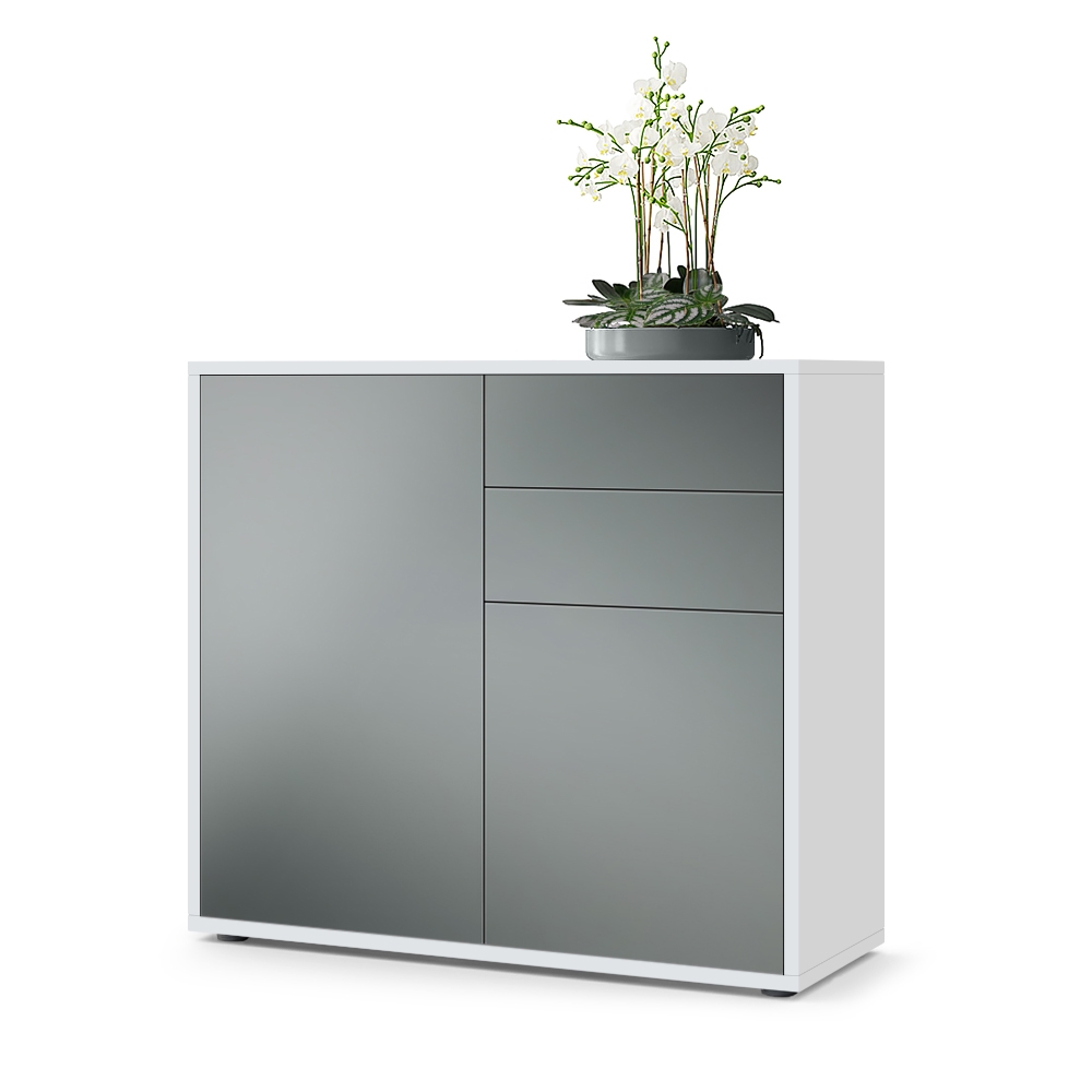 Kommode Ben  mit 2 Türen und 2 Schubladen Weiß matt/Graphit Seidenmatt (79 x 74 x 36 cm)
