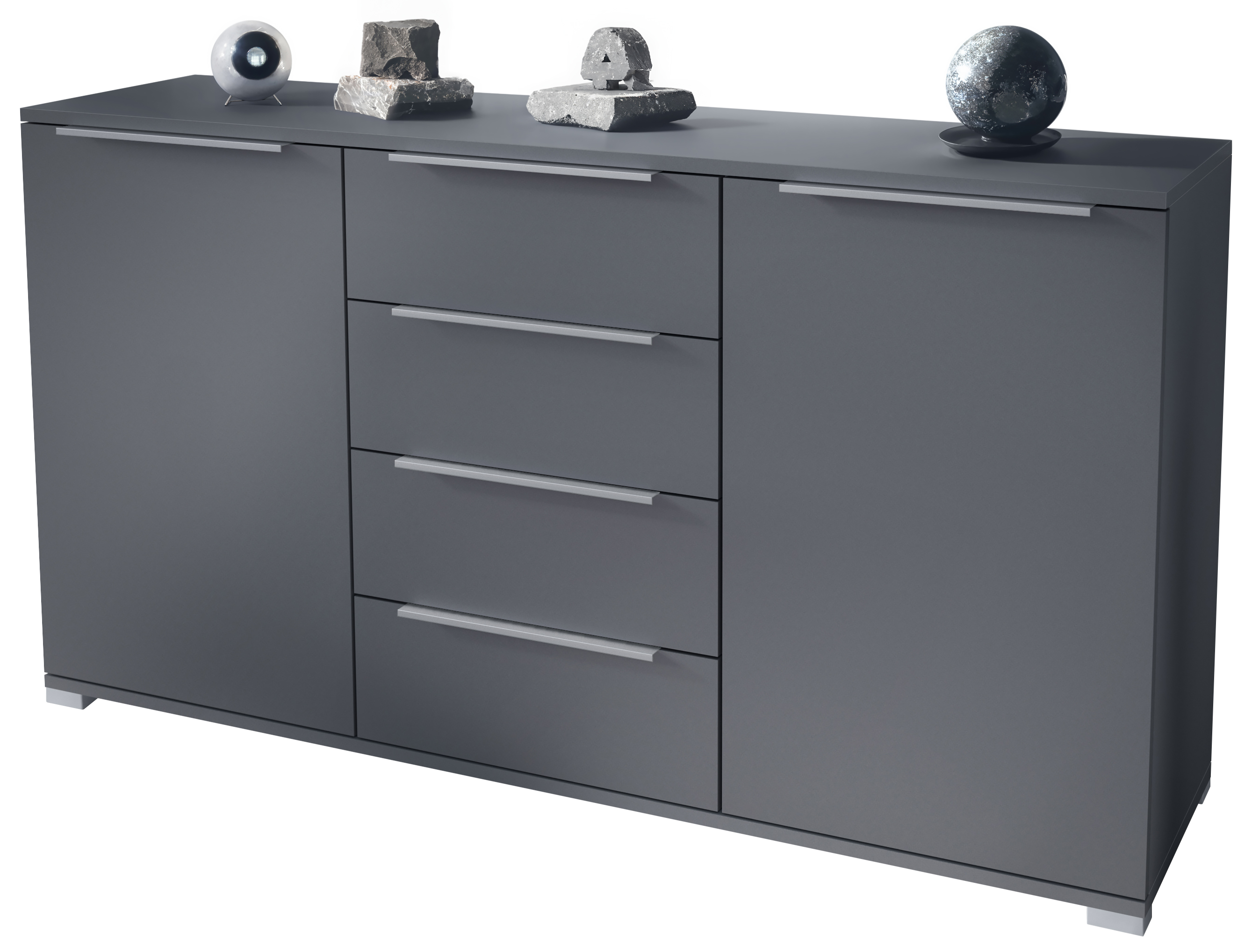 Linio V1 Sideboard Anthrazit mit 2 Türen und 4 Schubladen Anthrazit matt/Anthrazit matt (138,5 x 75,5 x 35 cm)