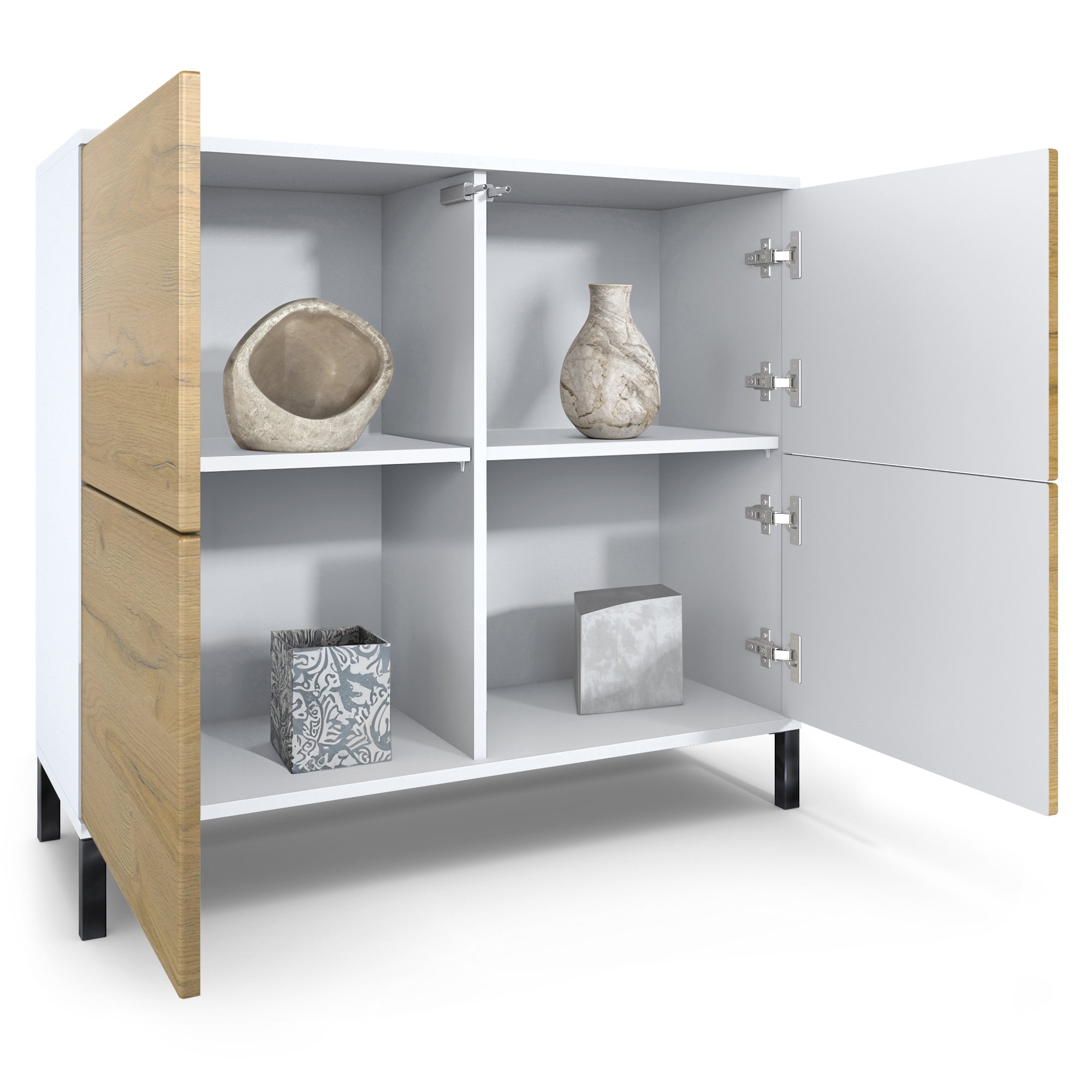 Rova V3 Kommode Weiß mit 4 Push-to-Open Türen Weiß matt / Weiß Hochglanz (92,5 x 83.5 x 35)