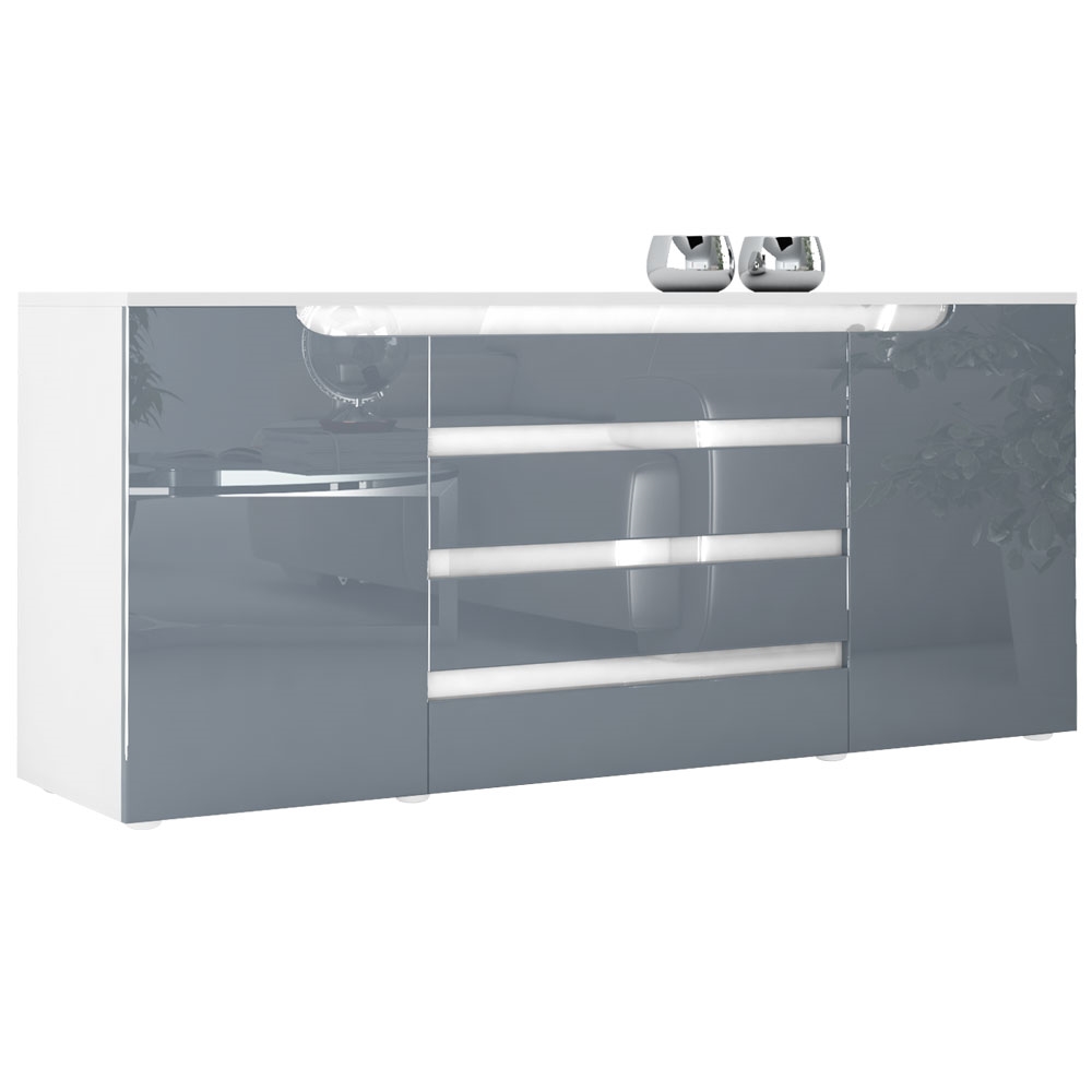 Sideboard Sintra V2 mit 2 Türen und 4 Schubladen Weiß matt/Grau Hochglanz/Weiß Hochglanz (166 x 72 x 35)
