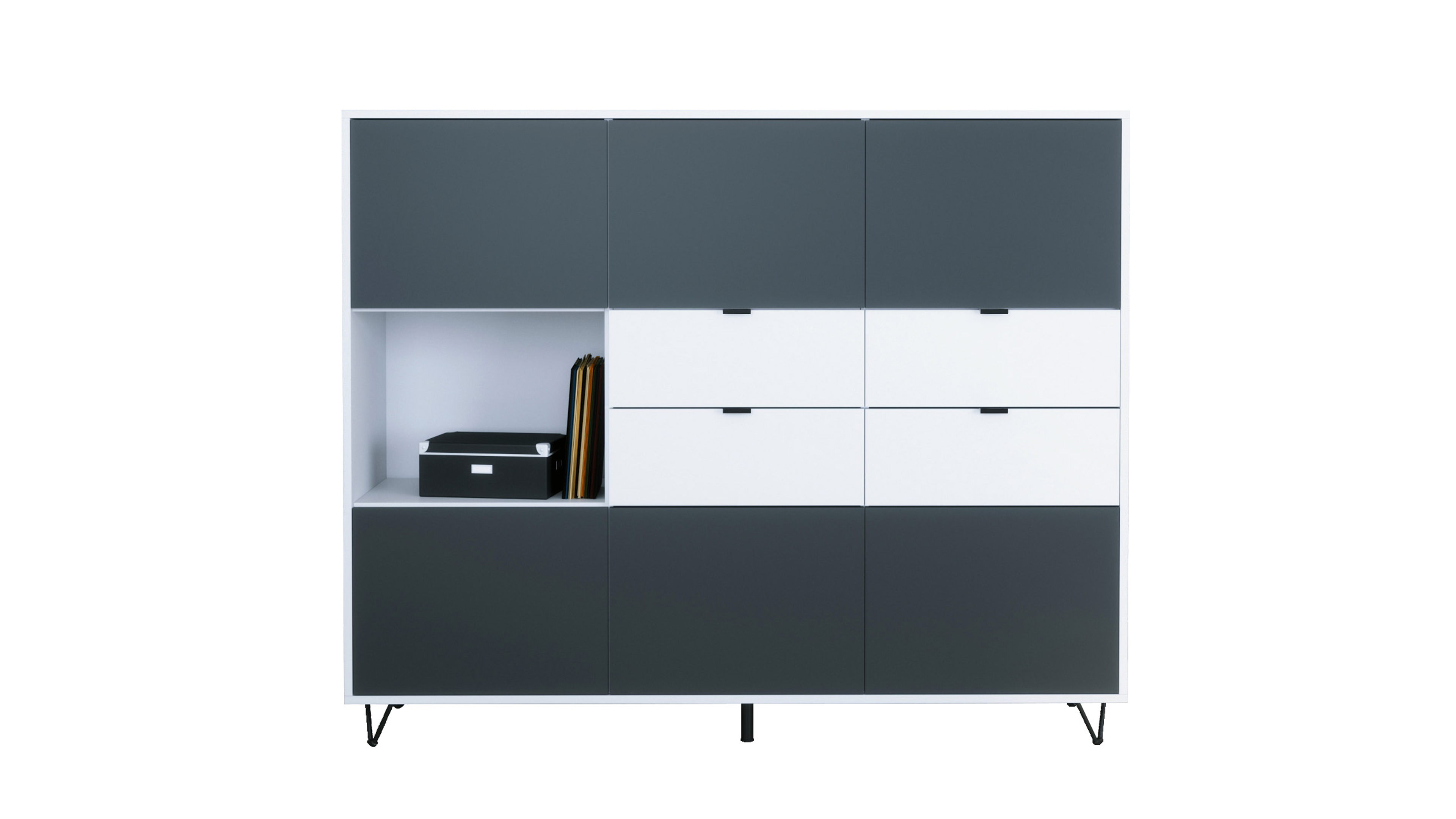 Highboard Marino V2 4 Schubladen Weiß matt, Made in Germany Korpus Weiß matt (152,5 x 125,5 x 37 cm)

