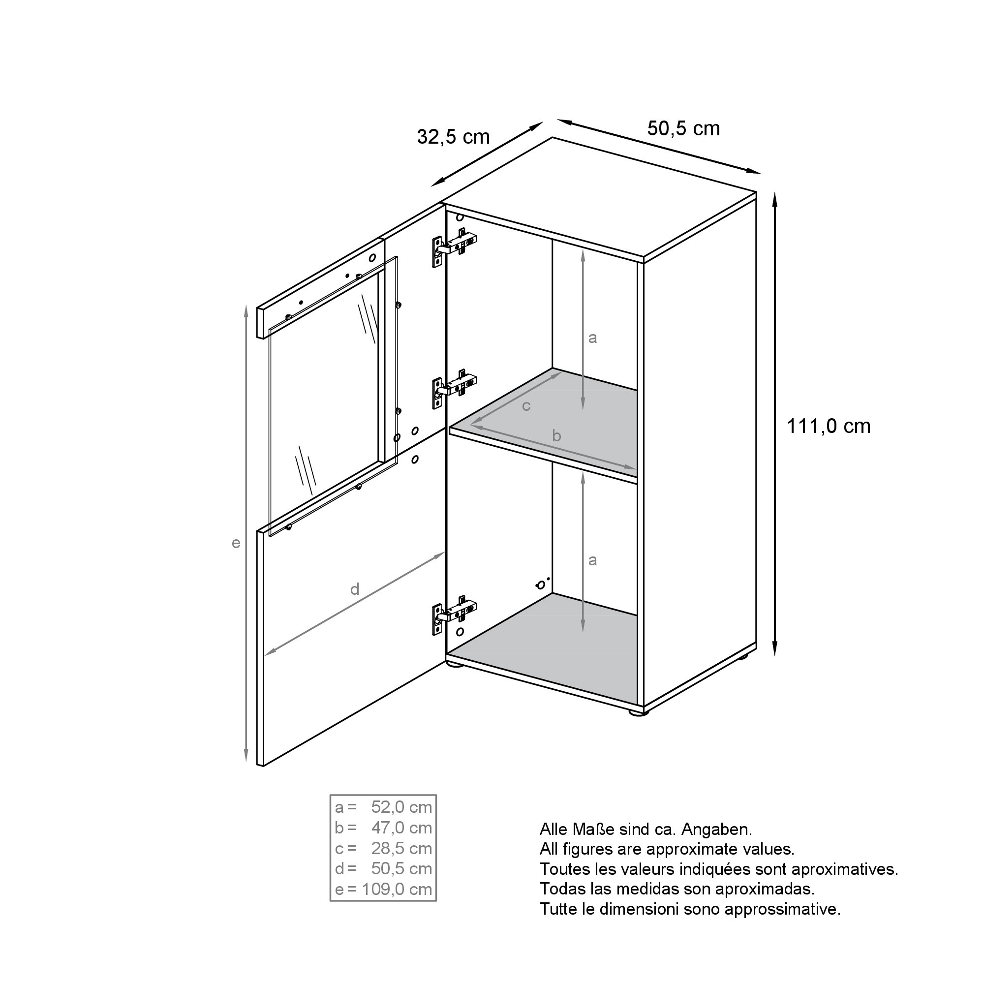 Vitrine Movie mit 1 großen Tür, dahinter 2 geräumige Fächer  Schwarz matt/Weiß Hochglanz (51 x 110 x 31 cm)