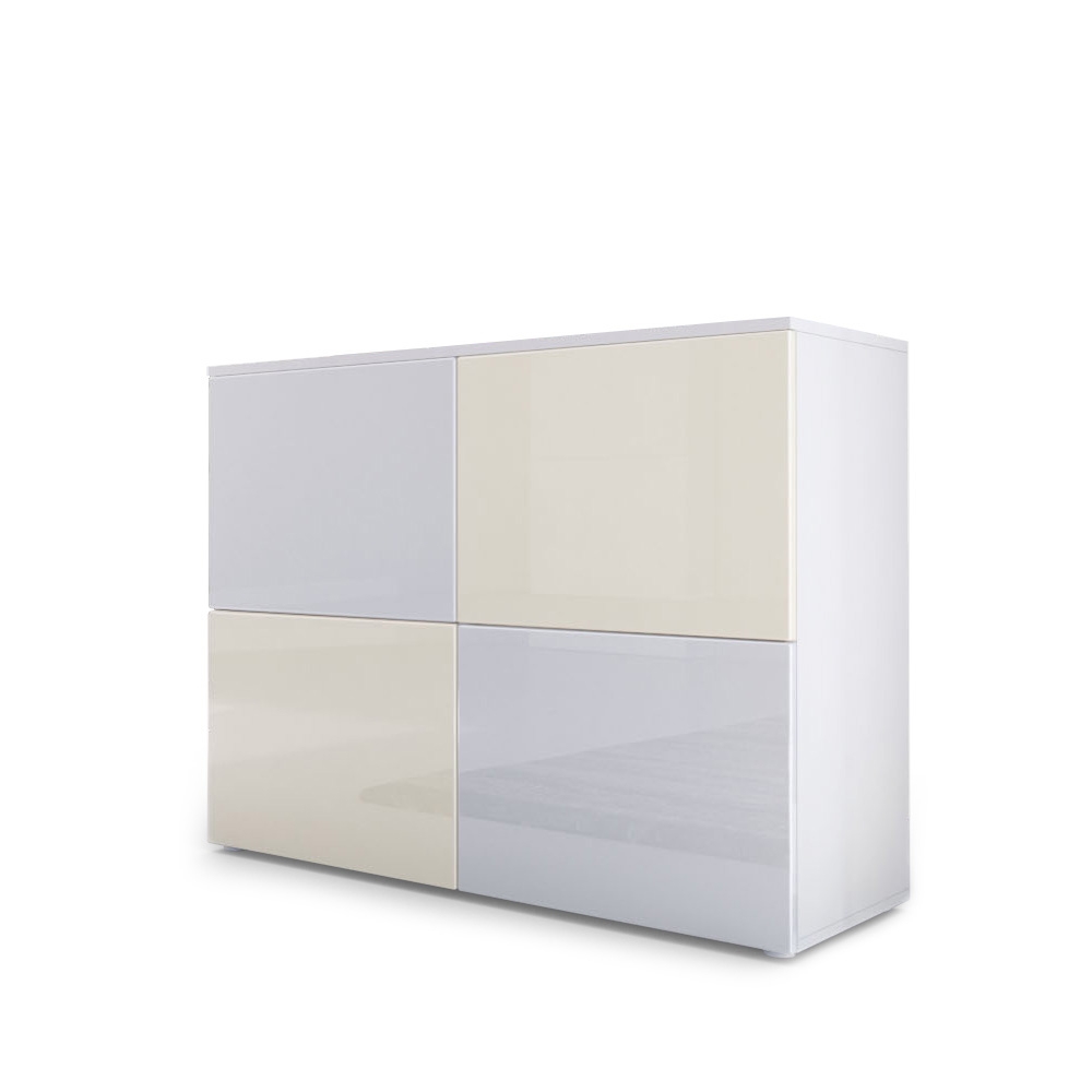 Kommode Rova mit 4 Türen Weiß matt/Weiß-Creme Hochglanz (92 x 72 x 35 cm)