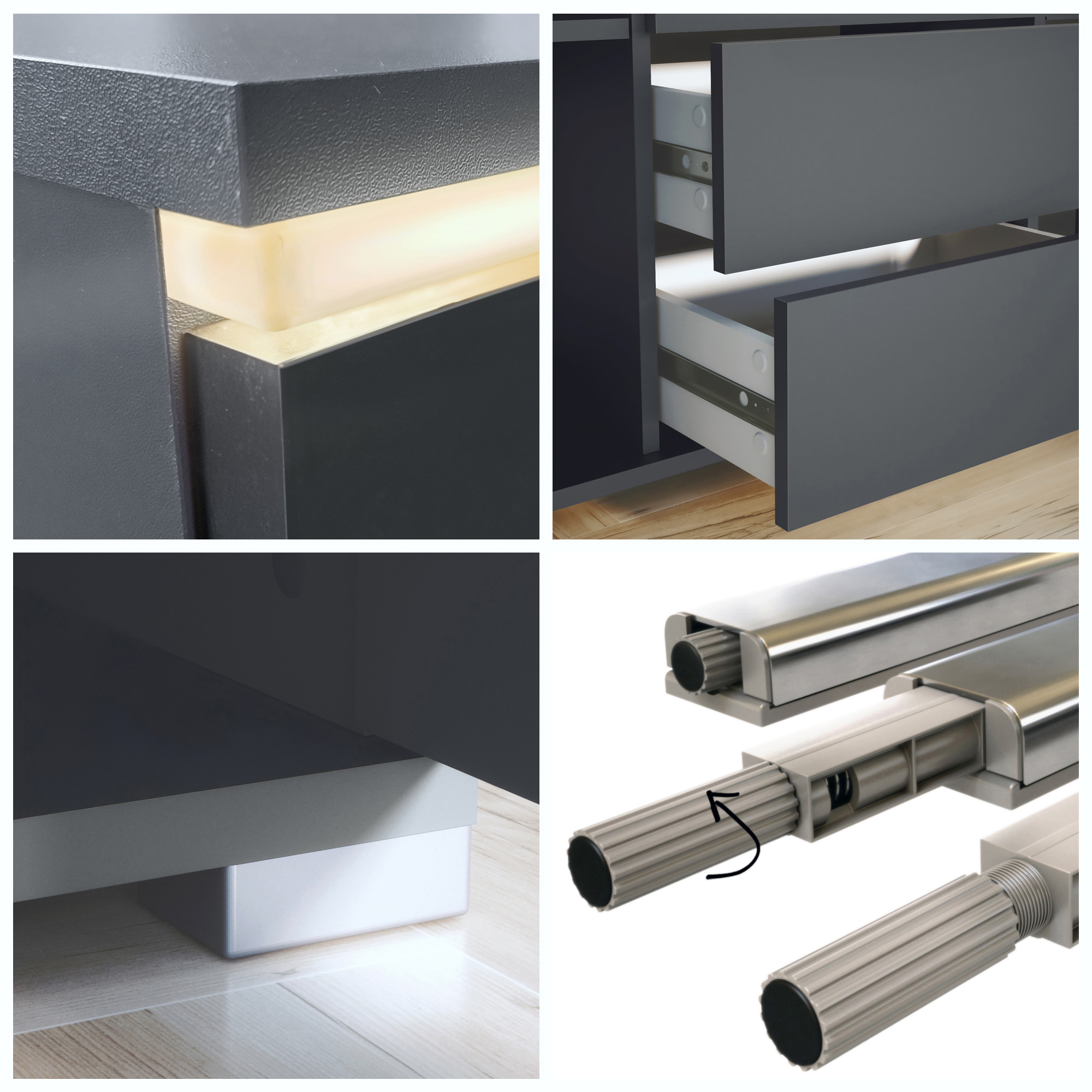 Sideboard Faro V1 Anthrazit Schrank mit LED Lichtleiste Anthrazit matt / Avola-Anthrazit (138,5 x 75,5 x 35)
