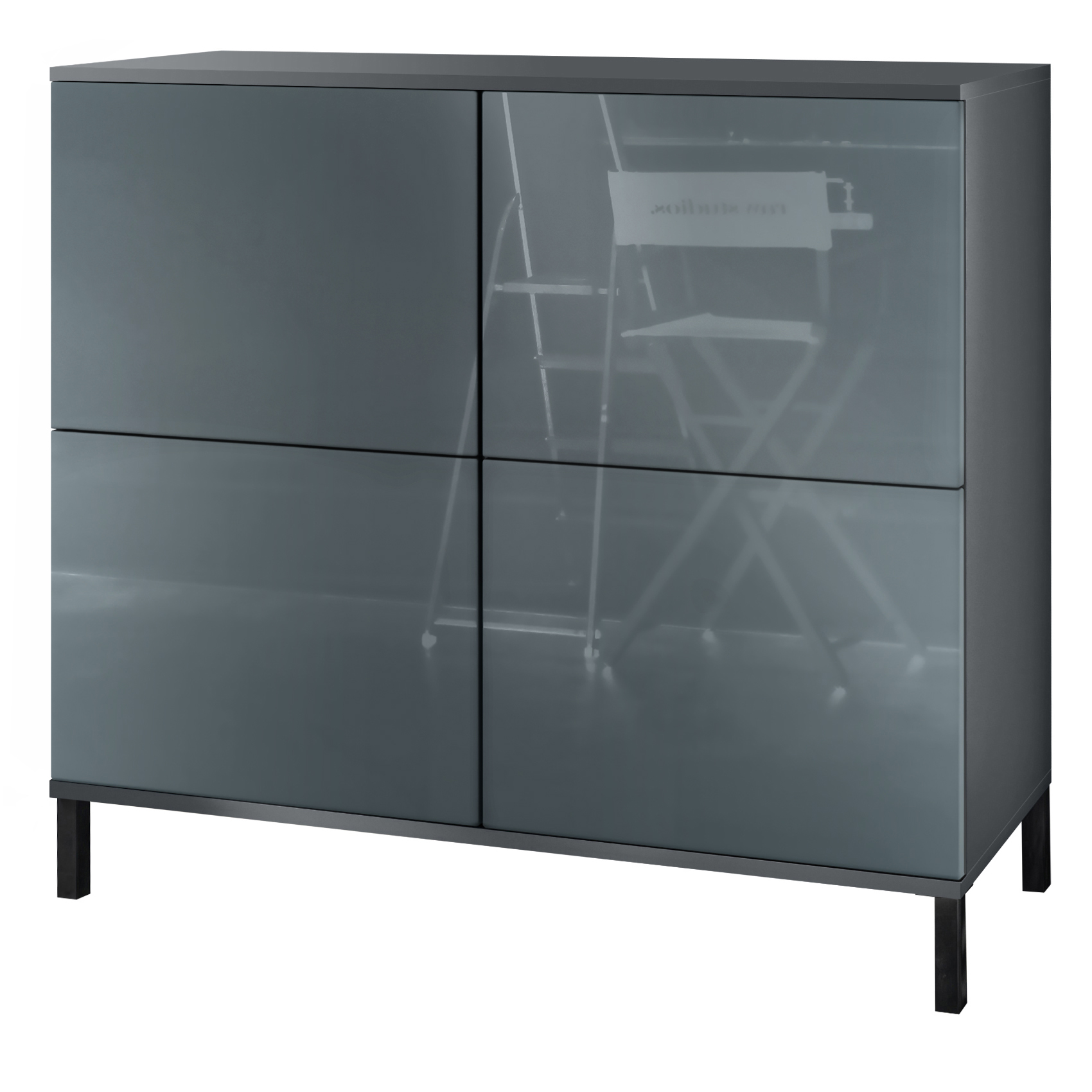 Rova V3 Kommode Anthrazit mit 4 Push-to-Open Türen Anthrazit matt / Grau Hochglanz (92,5 x 83.5 x 35)