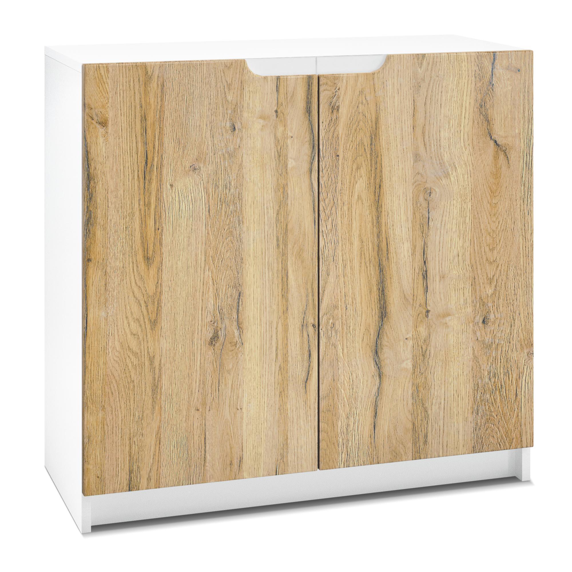 Kommode Logan mit 2 Türen Weiß matt/Eiche Natur (82 x 78 x 37 cm)