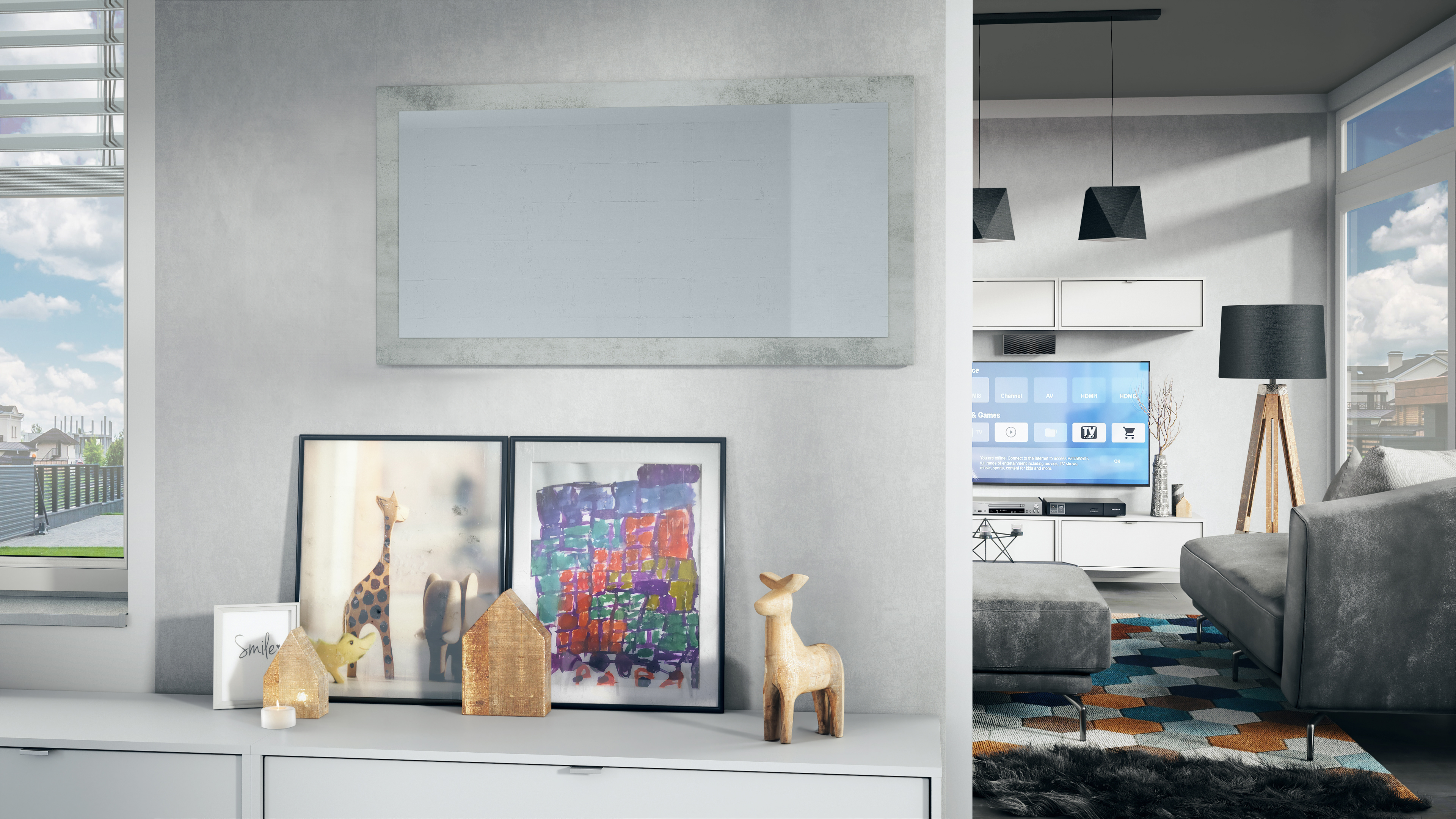 Spiegel Lima 110cm mit Rahmen im modernen Stil Beton Oxid Optik (110 x 52 cm)