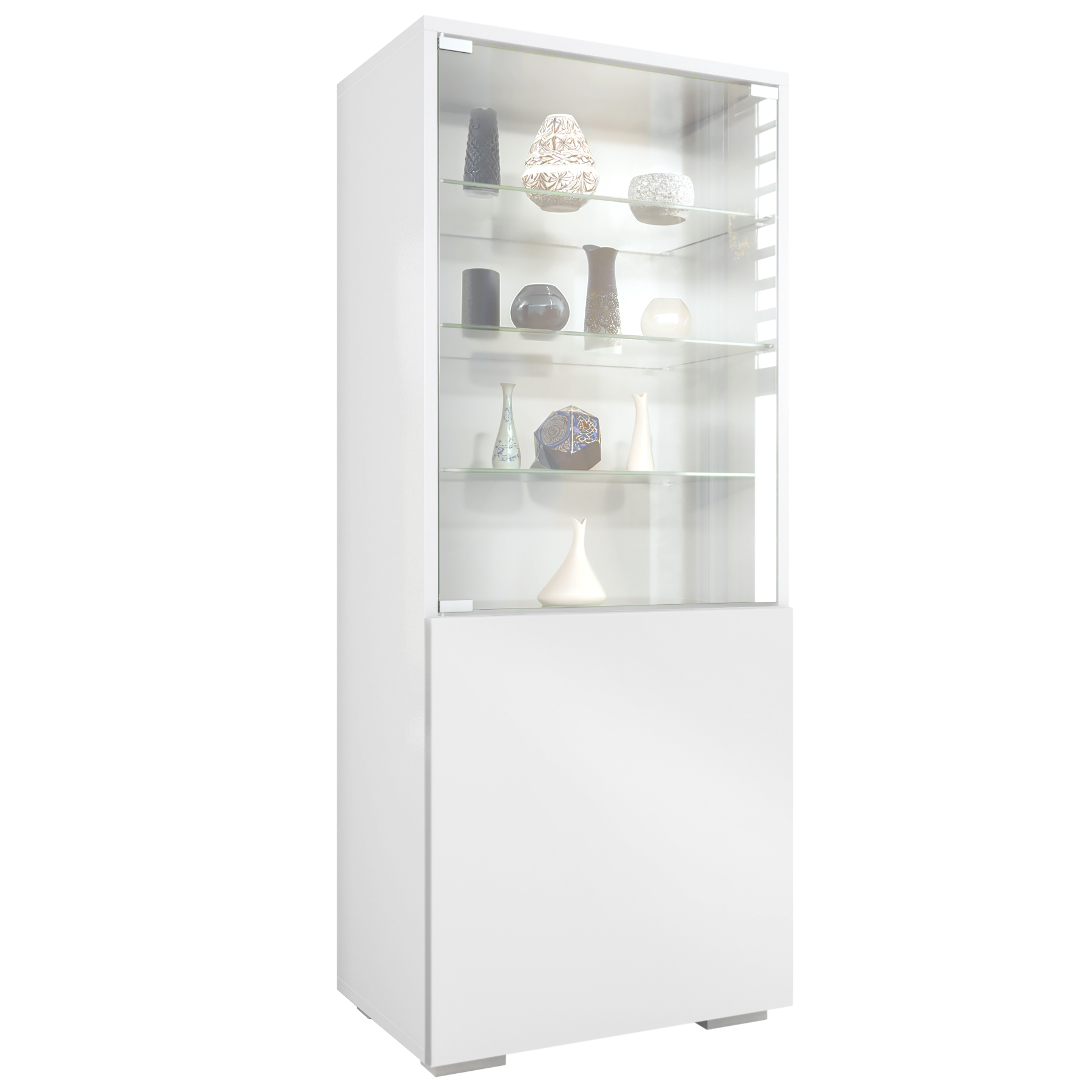 Granada Vitrine Weiß mit Glastür und Glaseinsatz Weiß matt/Weiß matt (50 x 122,5 x 34,5 cm)