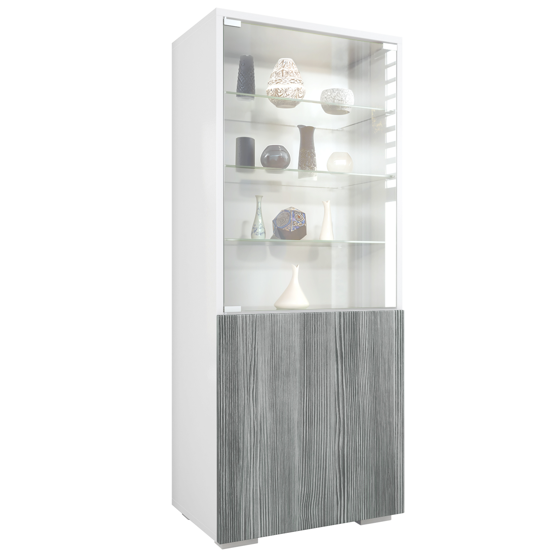 Granada Vitrine Weiß mit Glastür und Glaseinsatz Weiß matt/Avola-Anthrazit (50 x 122,5 x 34,5 cm)