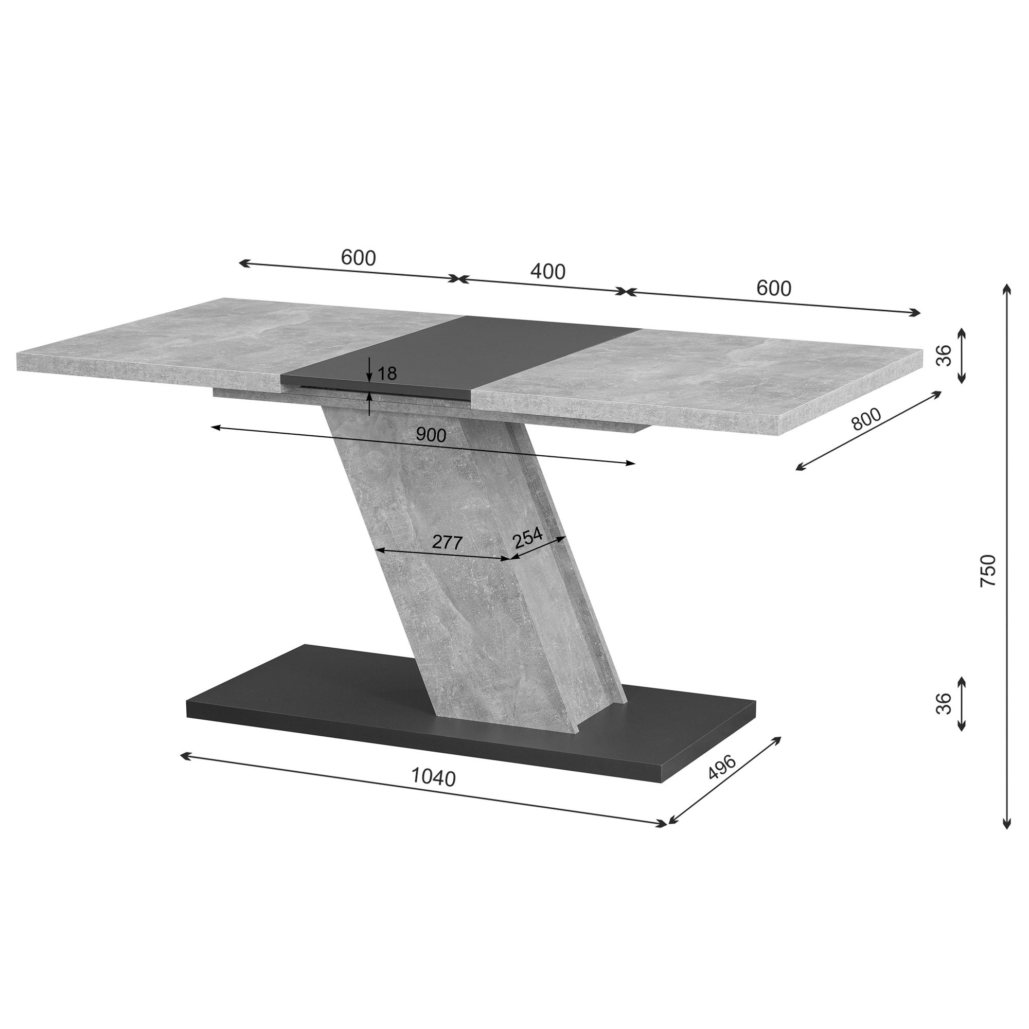 Esstisch Kross  Kross ausziehbar 120 - 160 x 75 x 80 cm, in den Farben Beton Oxid Optik und Anthrazit matt