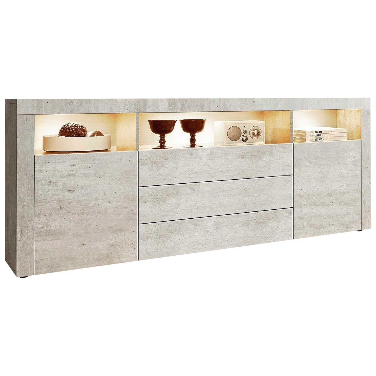 Denver Sideboard mit 2 Türen und 3 Schubladen Beton Oxid Optik (166 x 72 x 35 cm)