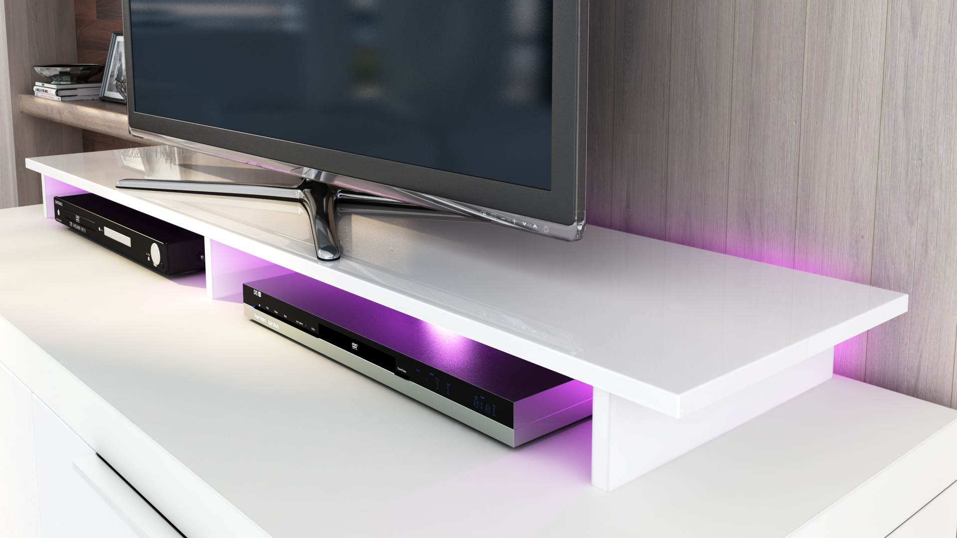 TV Aufsatz Game  zur Erhöhung  Weiß matt/Weiß Hochglanz (138,5 x 9,5 x 34,5 cm)
