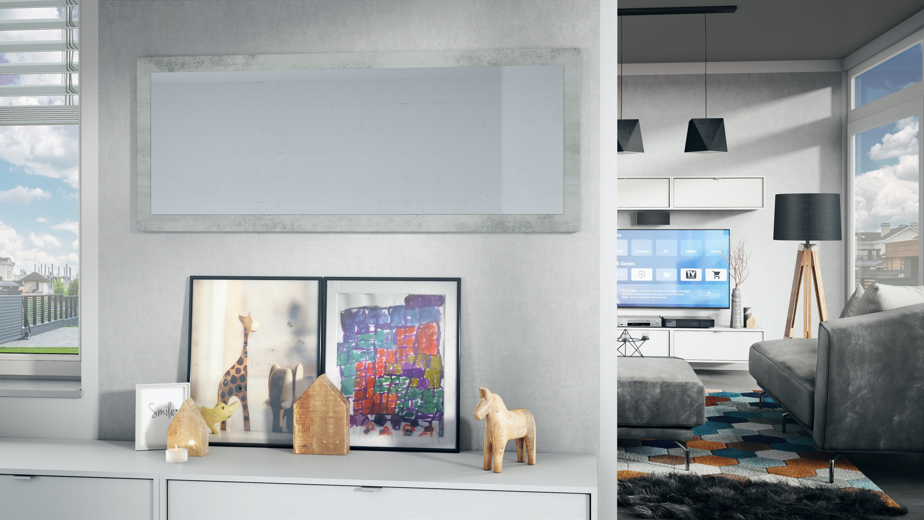 Spiegel Lima 139cm mit Rahmen im modernen Stil Beton Oxid Optik (139 x 55 cm)