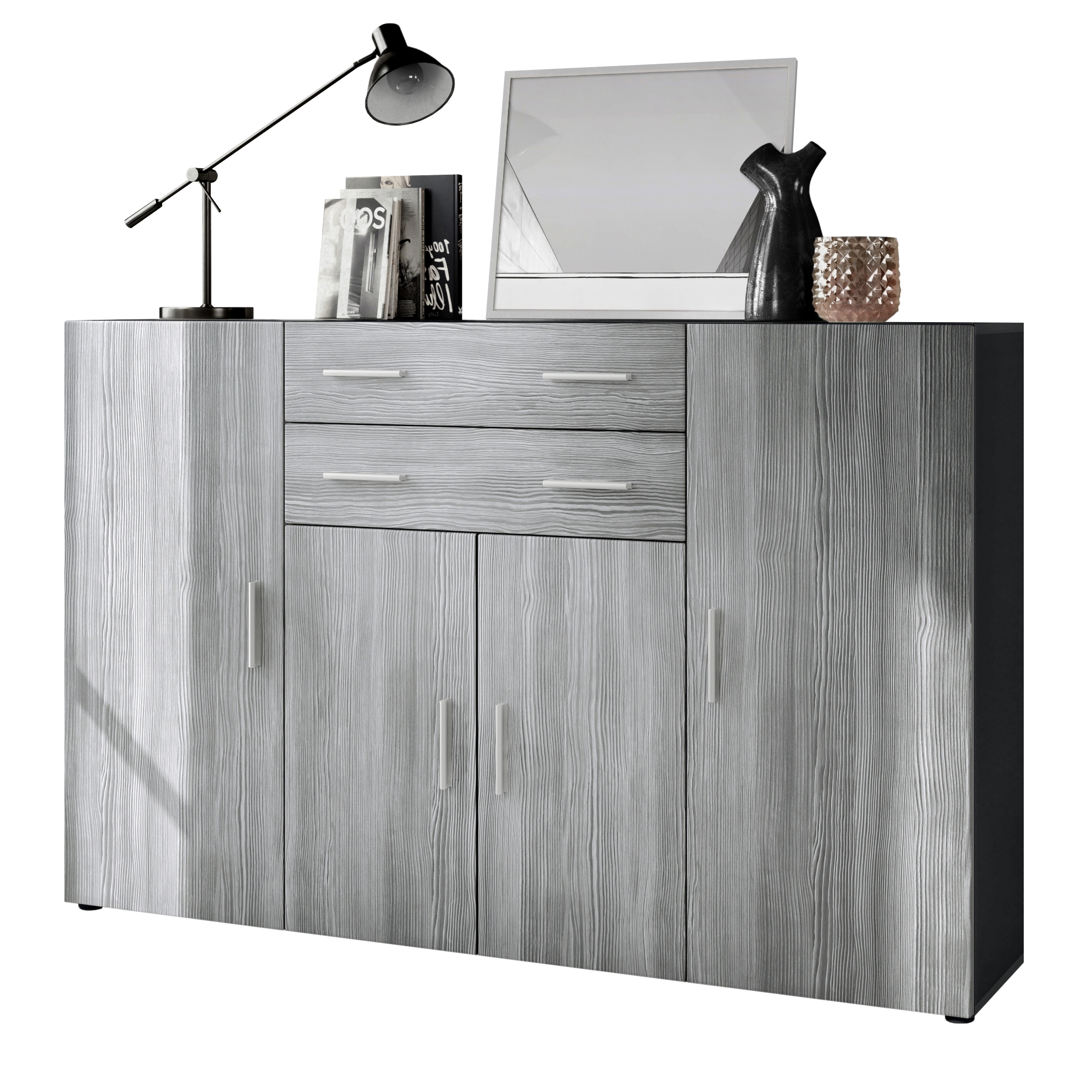 Highboard Aron  mit 4 Türen und 2 Schubladen Anthrazit matt/Avola-Anthrazit (166,5 x 106,5 x 35 cm)