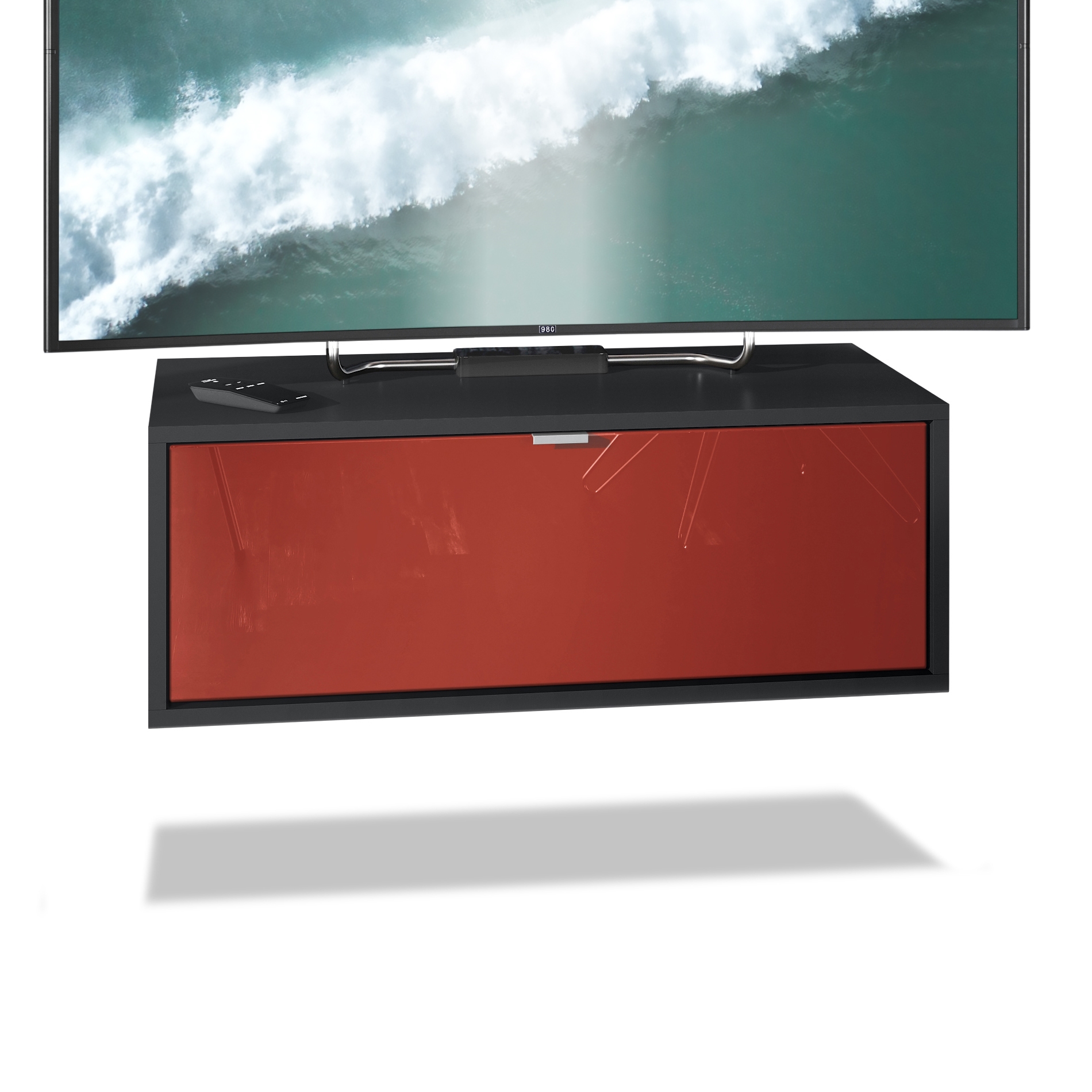 Lowboard Lana 800 mit Klappe Schwarz matt/Bordeaux Hochglanz (80 x 29 x 37 cm)