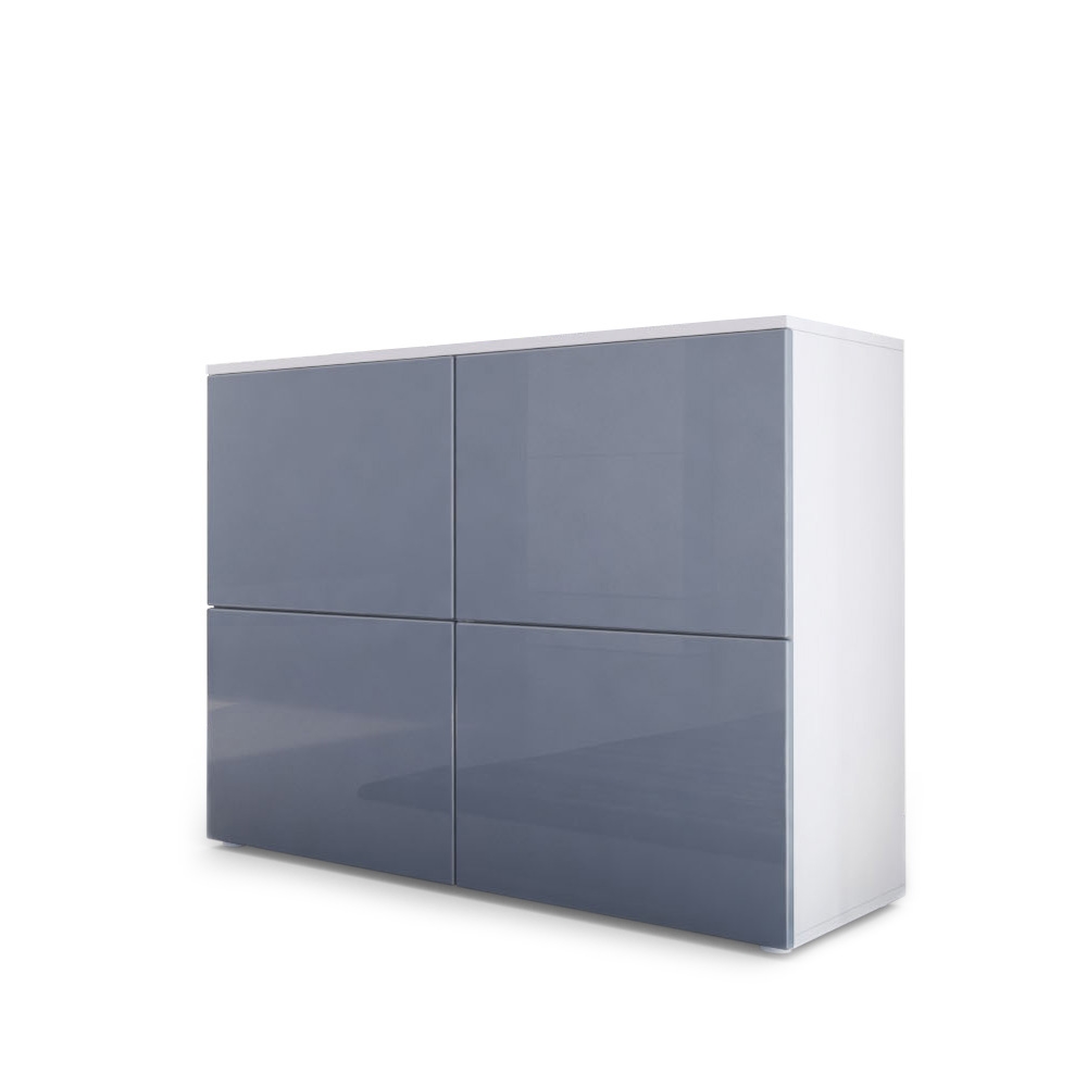Kommode Rova mit 4 Türen Weiß matt/Grau Hochglanz (92 x 72 x 35 cm)