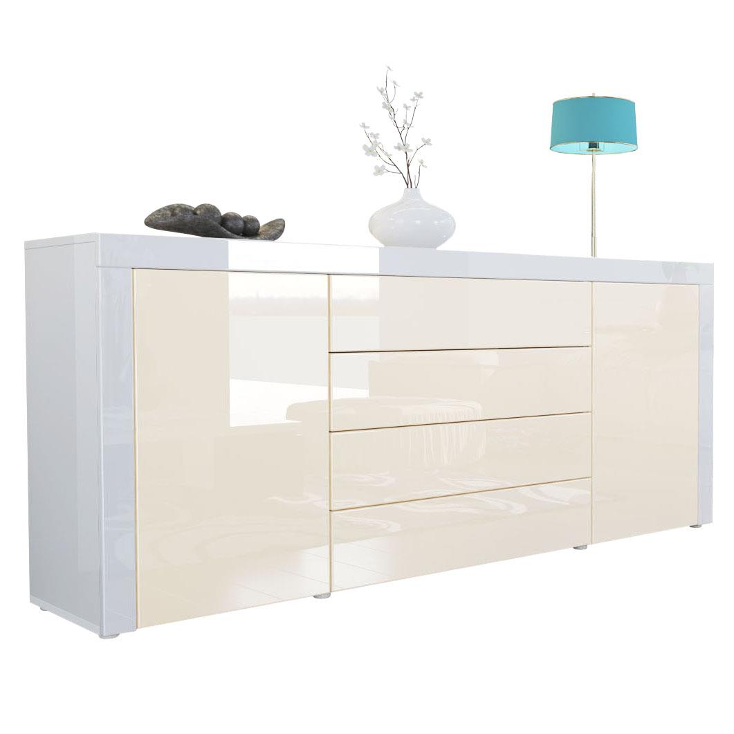 Sideboard La Paz mit 2 Türen und 4 Schubladen Creme Hochglanz / Weiß Hochglanz (167 x 72 x 35)