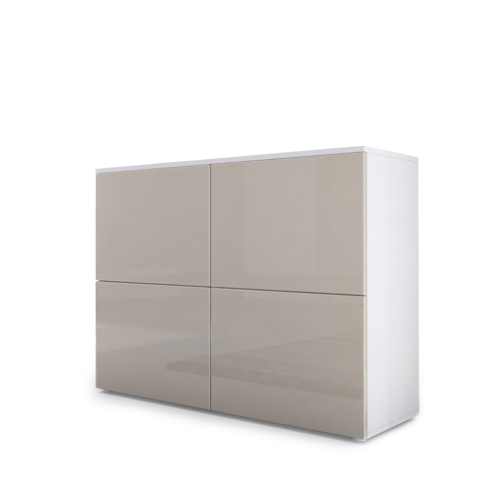Kommode Rova mit 4 Türen Weiß matt/Sandgrau Hochglanz (92 x 72 x 35 cm)