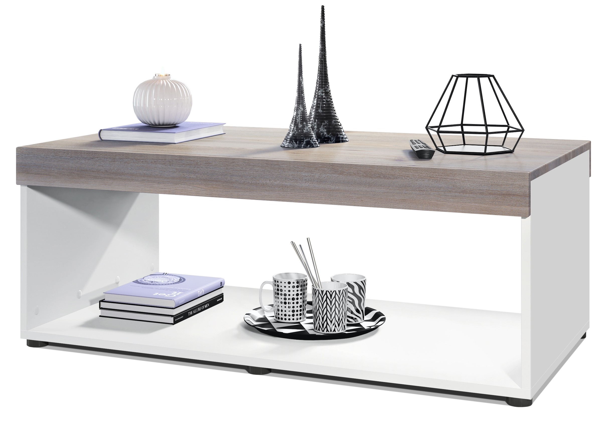 Couchtisch Pure  in Kastenform Weiß matt/Eiche Nordic (104 x 40,5 x 58 cm)