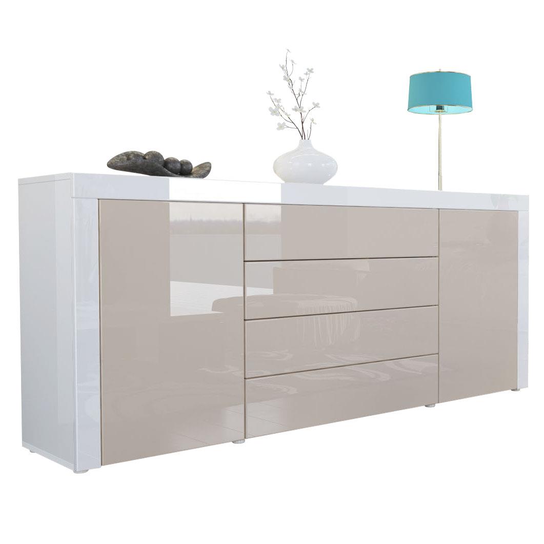 Sideboard La Paz mit 2 Türen und 4 Schubladen Sandgrau Hochglanz / Weiß Hochglanz (167 x 72 x 35)