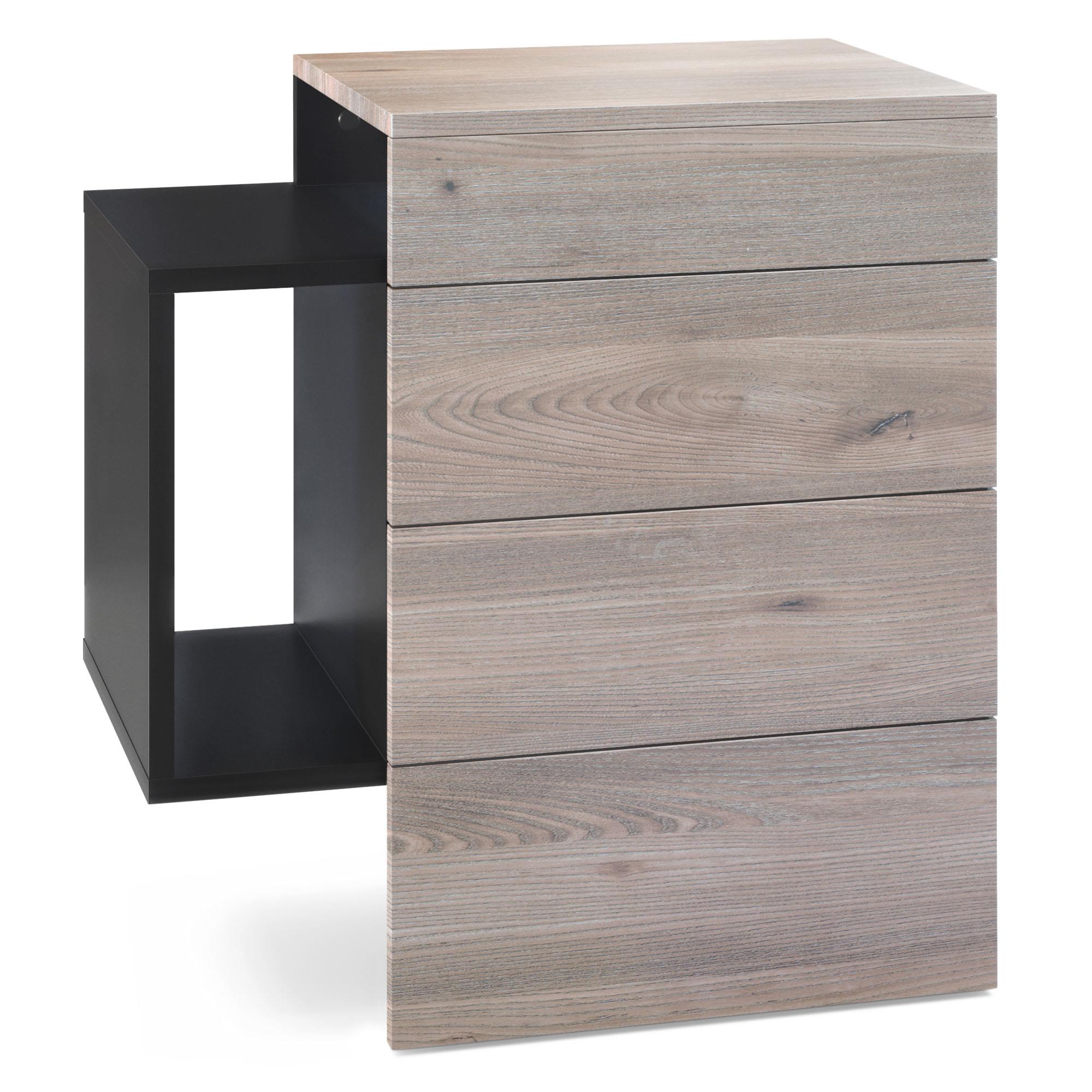 Nachttisch Queens und 1 seitlichem Fach zur Wandmontage Schwarz matt/Eiche Nordic (60 x 63 x 36 cm)