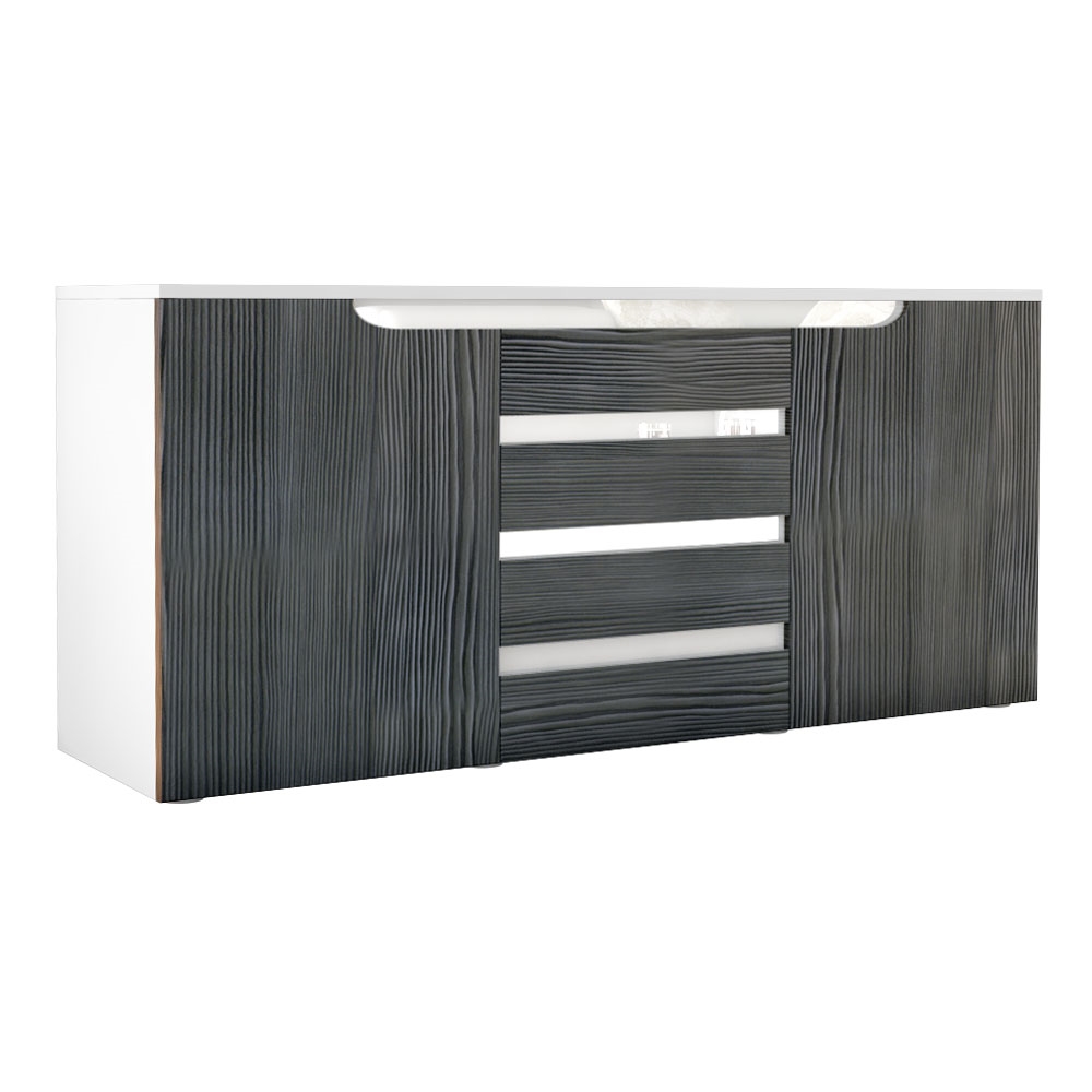 Sideboard Sylt mit 2 Türen und 4 Schubladen Weiß matt/Avola-Anthrazit/Weiß Hochglanz (139 x 72 x 35)